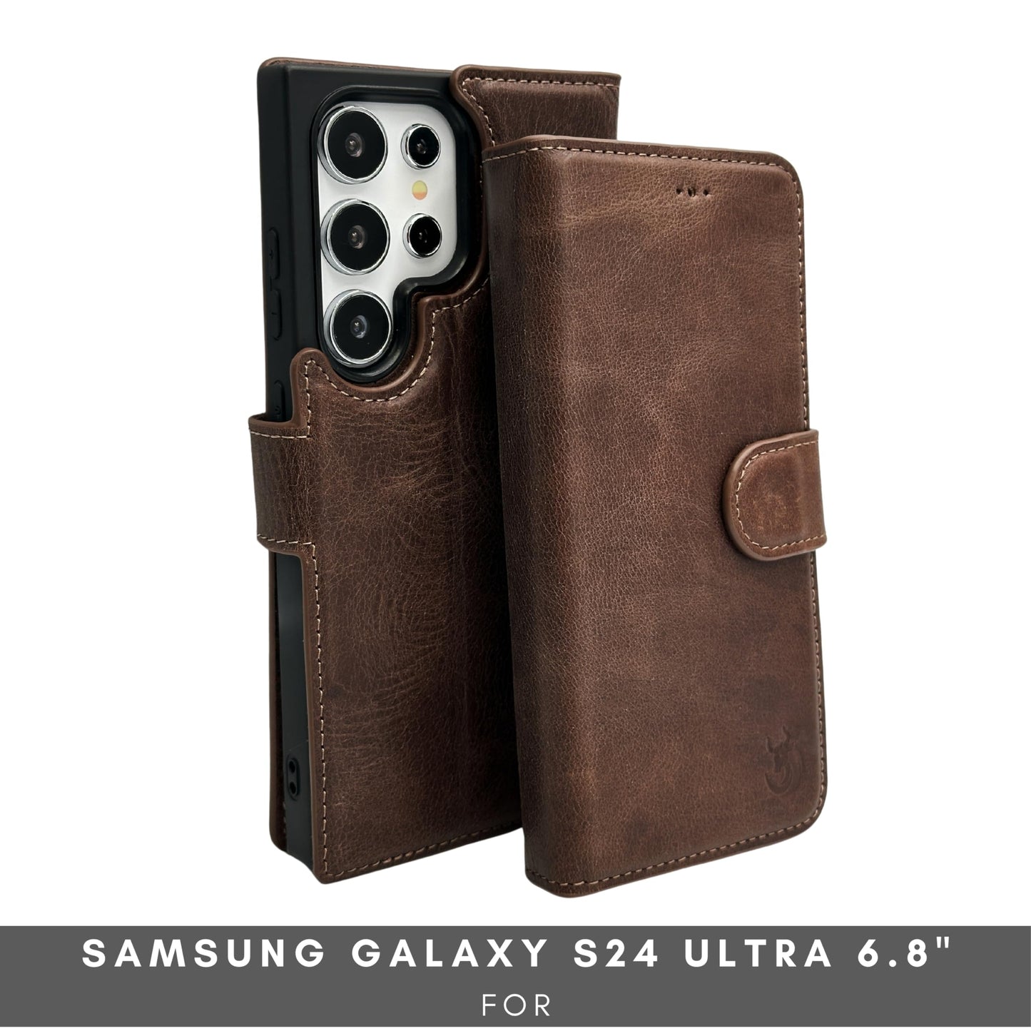 TORONATA Nevada Samsung Galaxy S24 Ultra Case – S24 Ultra Leather Case - Luxury S24 Ultra Wallet Case with Kickstand Design, Card Slots – Handcrafted Anti Scratch RFID Leather Wallet (Dark Brown)