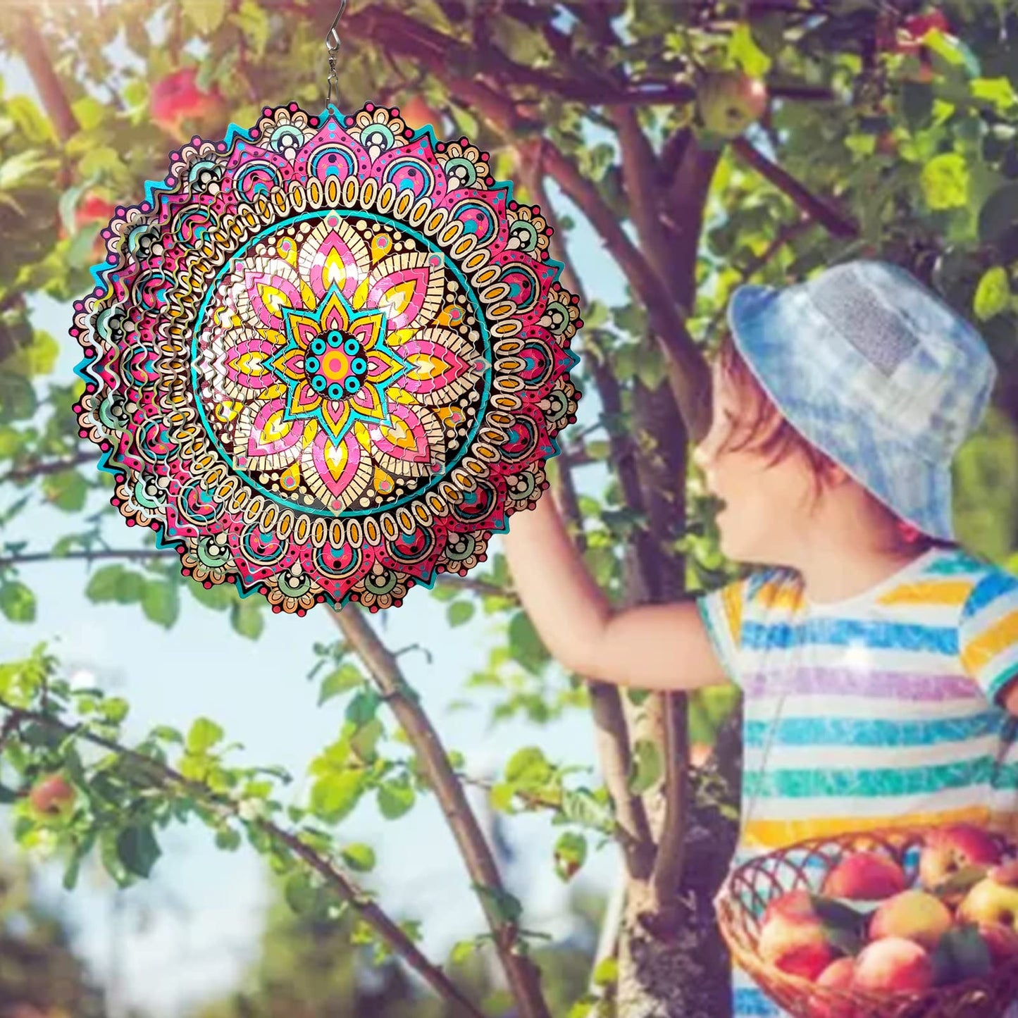 Eiryhope Mandala Blossom Wind Spinner - Metal Wind Spinners | 12inch 3D Kinetic Laser Cut Hanging Wind Sculpture & Wind Catcher | Outdoor Decor for Garden, Patio, Yard Art
