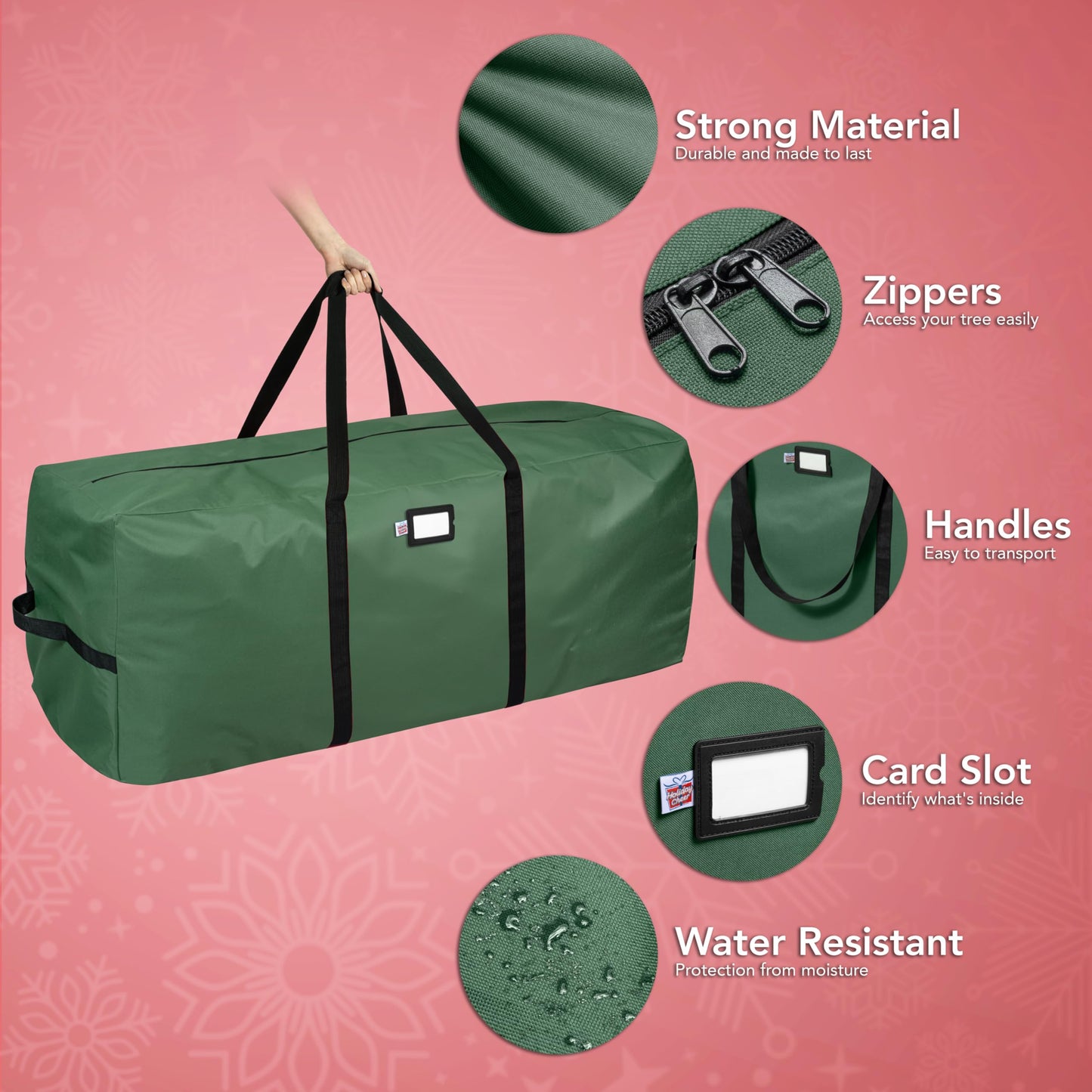 Holiday Cheer Christmas Storage Bag Heavy Duty Fits Up to 7.5ft Tall Artificial Tree, Waterproof with Durable Handles & Zipper Xmas Tree Storage Bag (Green)