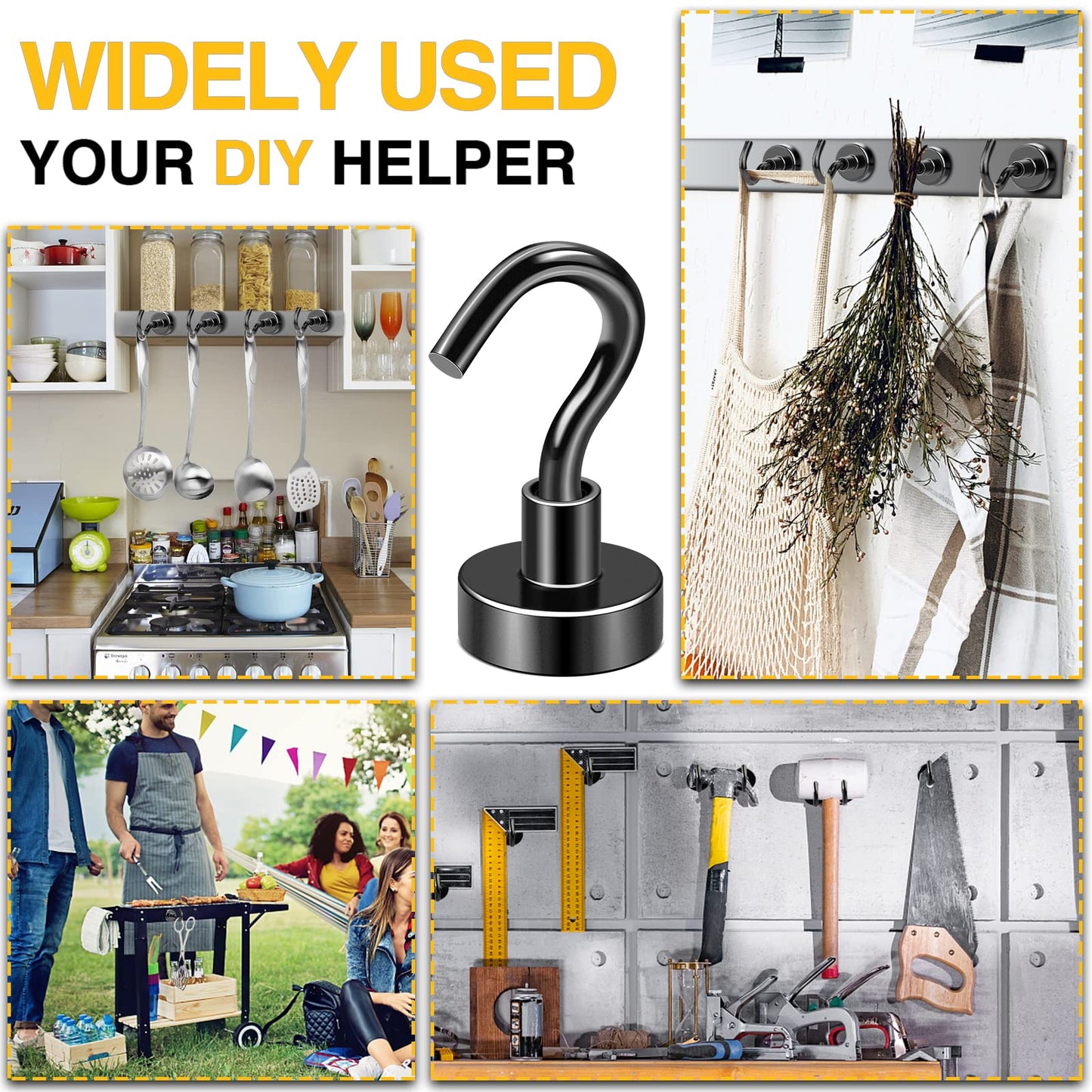 DIYMAG Magnetic Hooks, 30lbs+ Magnet Garage Hook 2026 Cruise Cabin Ship Essentials Heavy Duty Strong Magnets Refrigerator Fridge Hanging for Classroom Beach Vacation Kitchen Grills Home Black 60 Pack