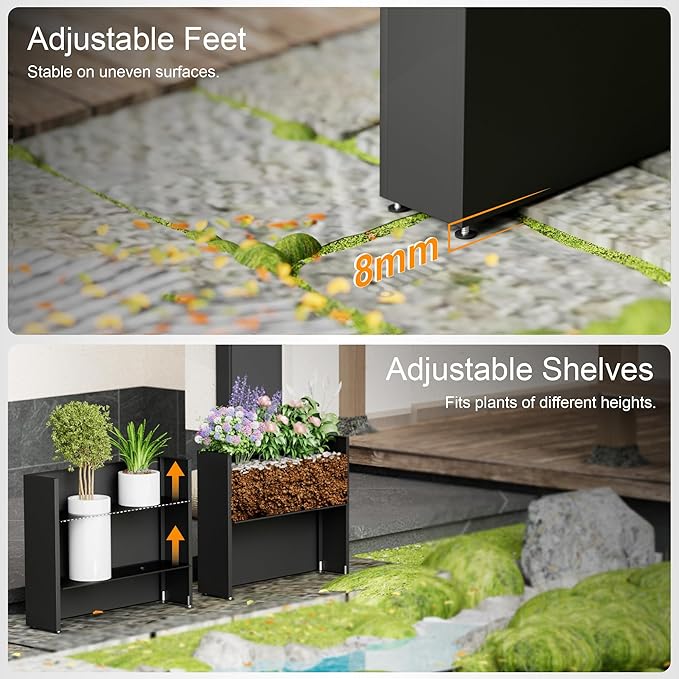GSK Black Metal Planter Box Rectangular Rustproof Outdoor Plants Indoor Galvanized Steel 37" Lx10 Wx30 H Flower Rectangle Trough Office Commercial Home Patio Balcony Deck Yard Porch