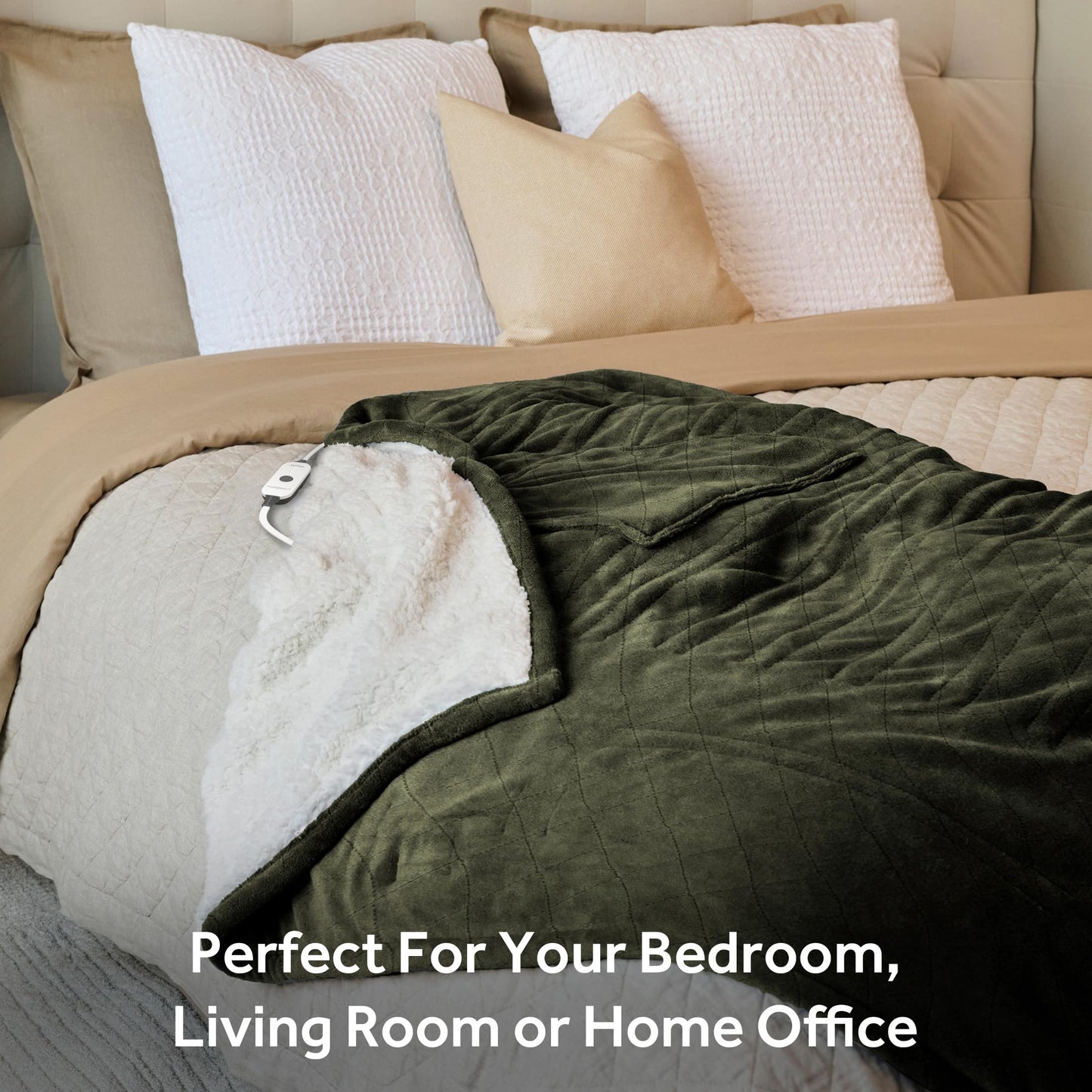 Sunbeam Electric Throw Royal Mink Sherpa Heated Blanket, 4 Heat Settings, 4-Hour Auto Shut-Off, Fast Heating, Luxurious and Ultra Comfy, Night Fog Color, 50" x 60"