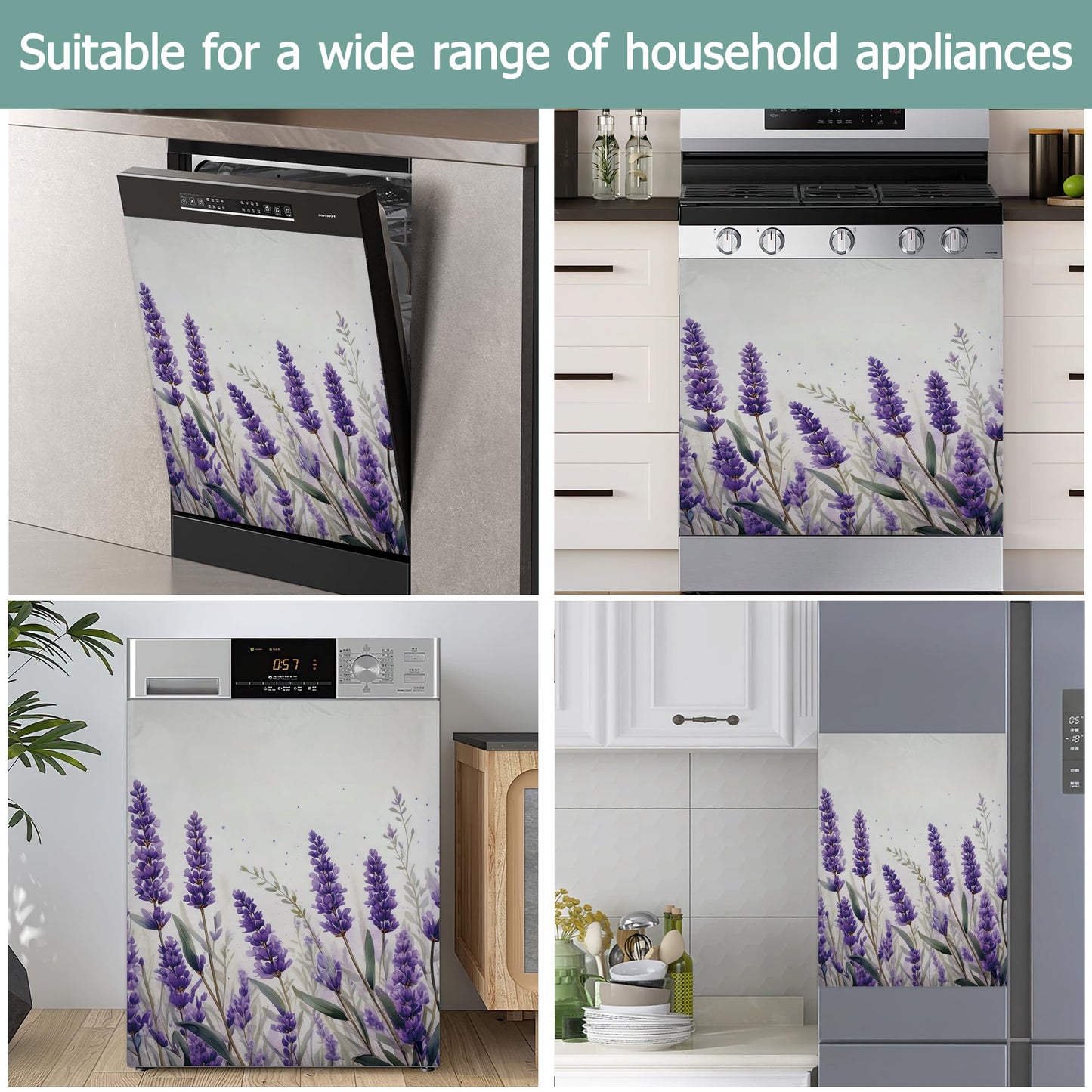 Purple Lavender Dishwasher Magnets Decorative Cover,Summer Floral Waterproof Magnetic Dishwasher Cover Panel,Refrigerator Magnet Cover for Kitchen Home Decor 23x26 Inch