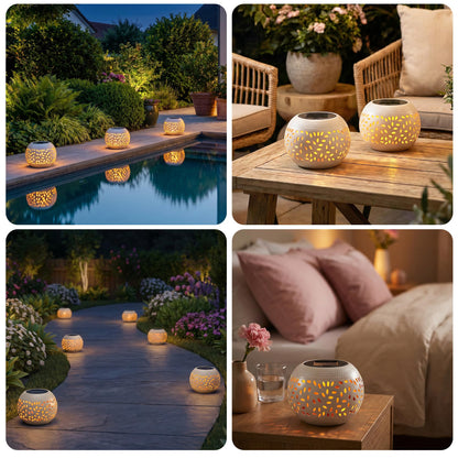 Solar Table Lantern Outdoor Waterproof- Dancing Flickering Flame Solar Powered LED Light,White Metal Desktop Decorative Lamp for Gifts for Women Mom,Desk Patio Garden Yard