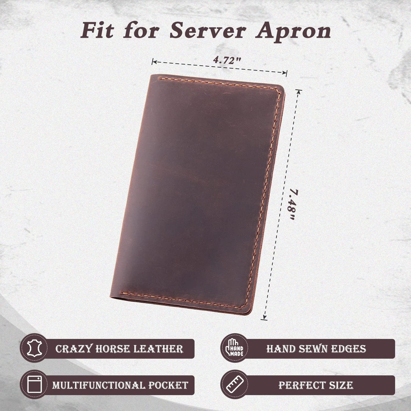 Fasjosma Server Books for Waitress,Leather Restaurant Guest Check Presenters Card Holder for Waitress,Restaurant Waitstaff Organizer with Money Pocket,Waiter Accessories Fit Server Apron-Coffee
