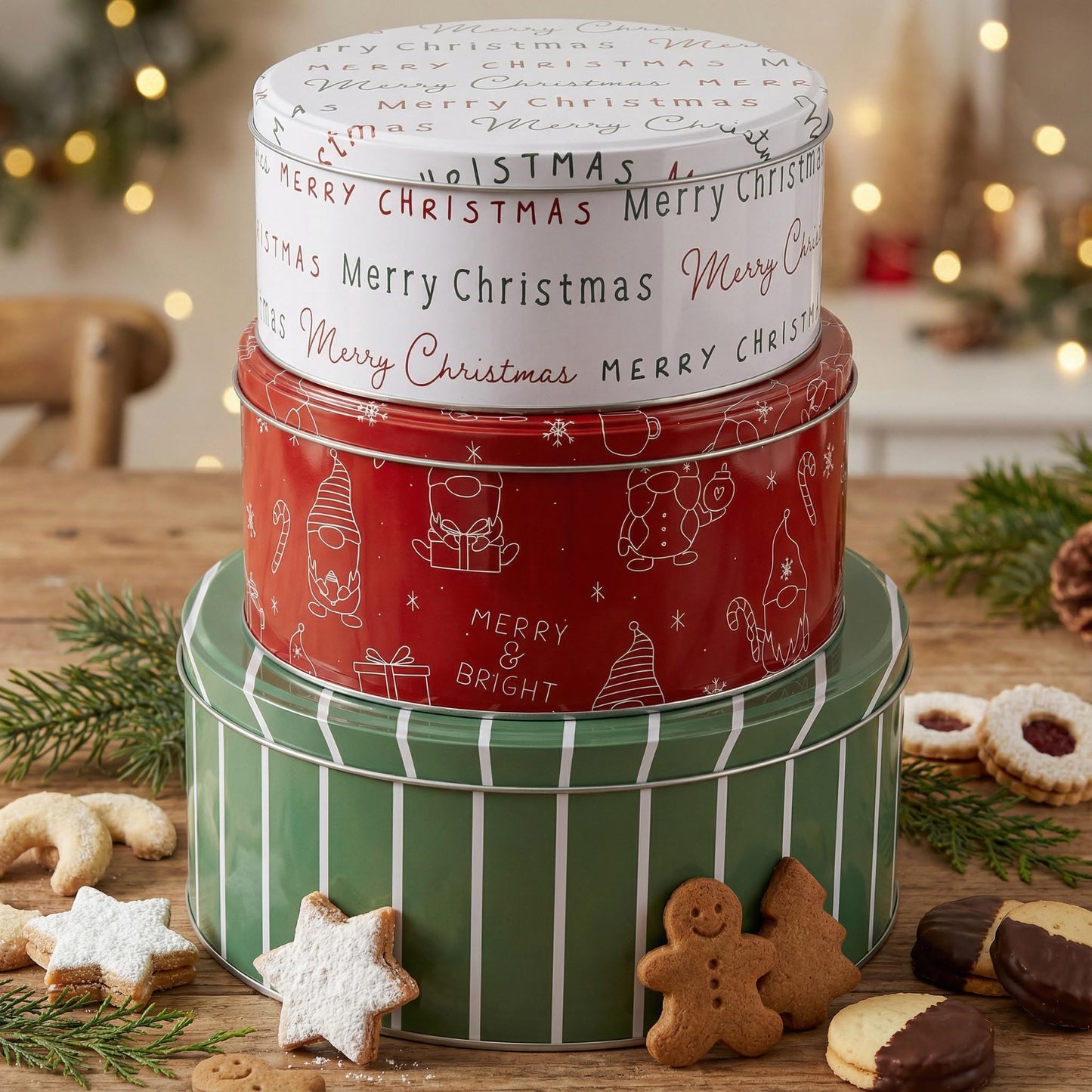 Beautiful Christmas Cookie Tins Set Of 3 - Cute Containers Are Perfect To Share Delicious Homemade Cookies, Candy Or Cupcakes With Friends & Family - Sturdy Boxes With Lids For Holiday Gift Giving