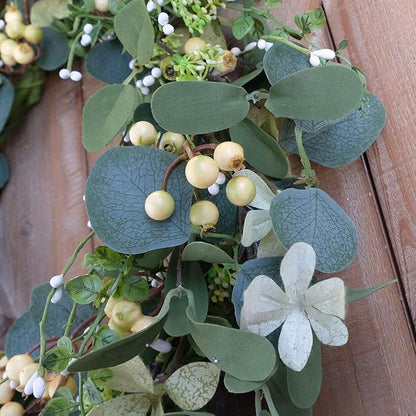 Bibelot 20Inch Artificial Eucalyptus Berry Wreath Green Leaf Eucalyptus Wreaths Spring Summer Wreath for Front Door Window Hanging Wall Party Decorations (20in)