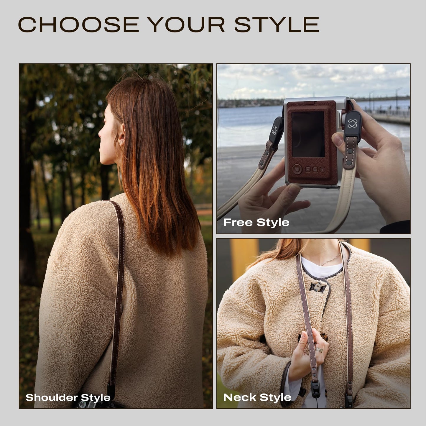 C Coiro Slim Leather Camera Strap with Quick Release, Neck Adjustable Camera Shoulder Strap SLR Compatible with All Camera Brands Padded/Brown