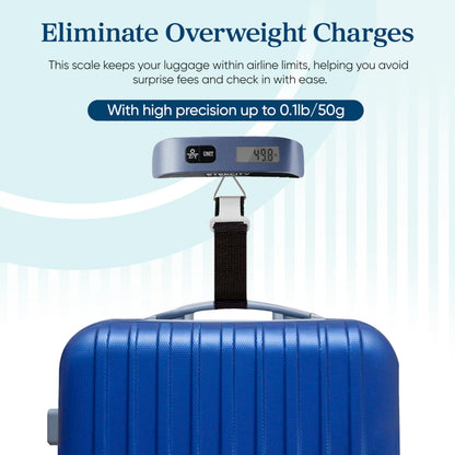 Etekcity Luggage Scale, Travel Essentials, Digital Suitcase Weight Scales for Travel Accessories, Hanging Baggage Scale with Temperature Sensor, Rubber Paint, 110 Pounds, Battery Included, Blue