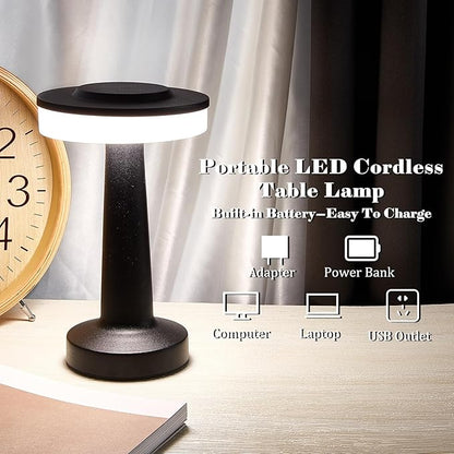 VIHOSE 8 Pcs 8 Pcs Cordless Table Lamps LED Portable Rechargeable Table Lamp with Touch Sensor 3 Color Dimming up to 15 Hours Battery Desk Light for Restaurant Nursery Living Room (Black)
