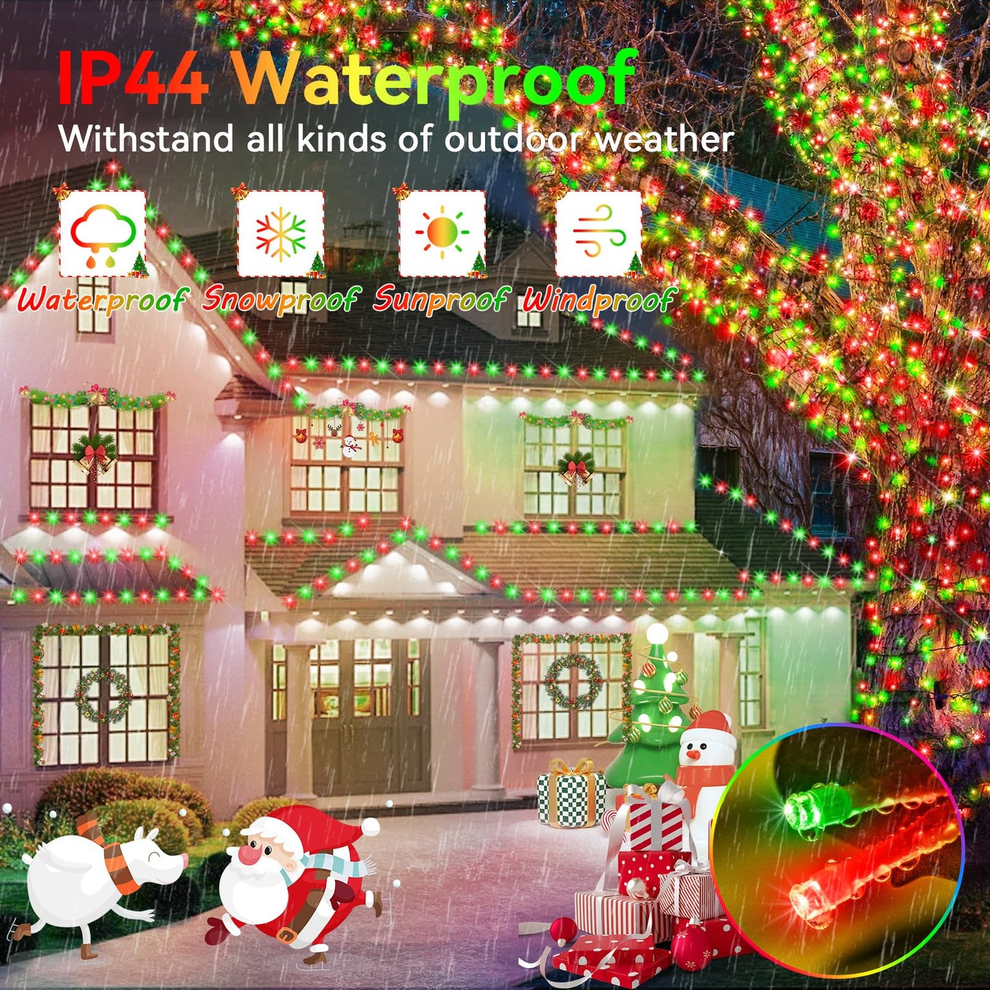 Hezbjiti 1000 LED 403 FT Christmas String Lights Outdoor, 8 Lighting Modes IP44 Waterproof Fairy Lights with Timer and Dimmable Function for Home Party Tree Decorations (Red+Green, Clear Wire)