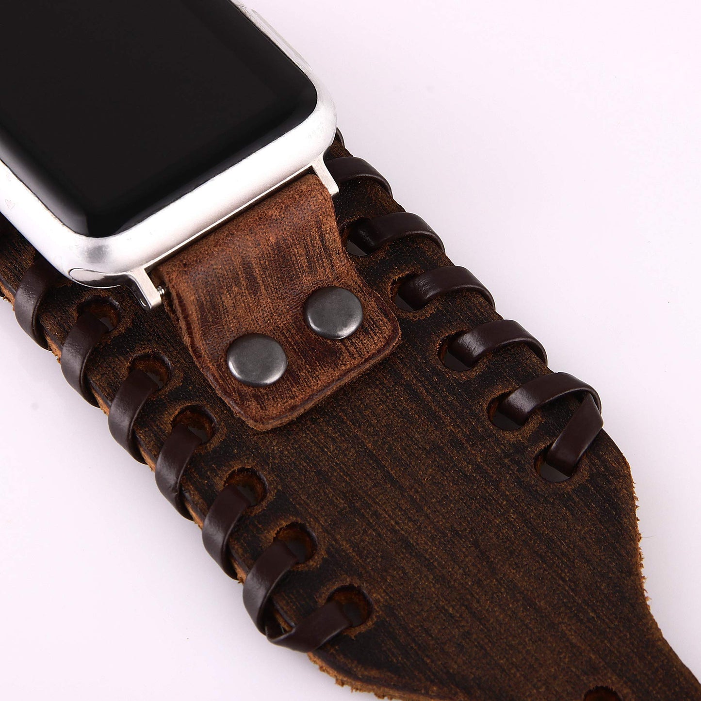 VIQIV Wide Cuff Bracelet Leather Band Compatible with Apple Watch 42mm 44mm Sports Watches for Men Women, Unisex Retro Replacement Wrist Strap for iWatch Series SE 6/5/4/3/2/1, Brown