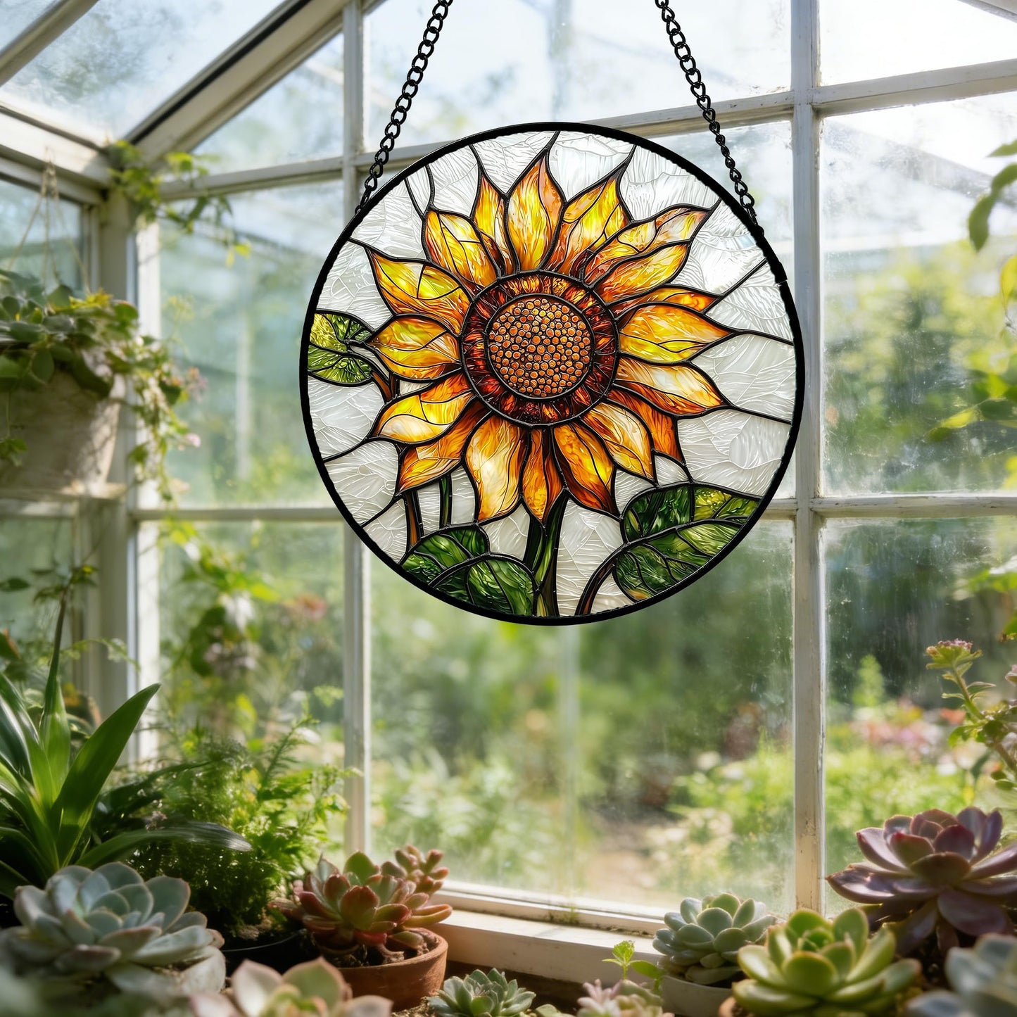 DASTOLL Stained Glass Window Hanging - Sunflower Flower Suncatcher Ready to Hang Window Doors Home Decoration and Christmas, Mother's Day Birthday Gifts for Women, Men, and Mom 6.3x6.3 in