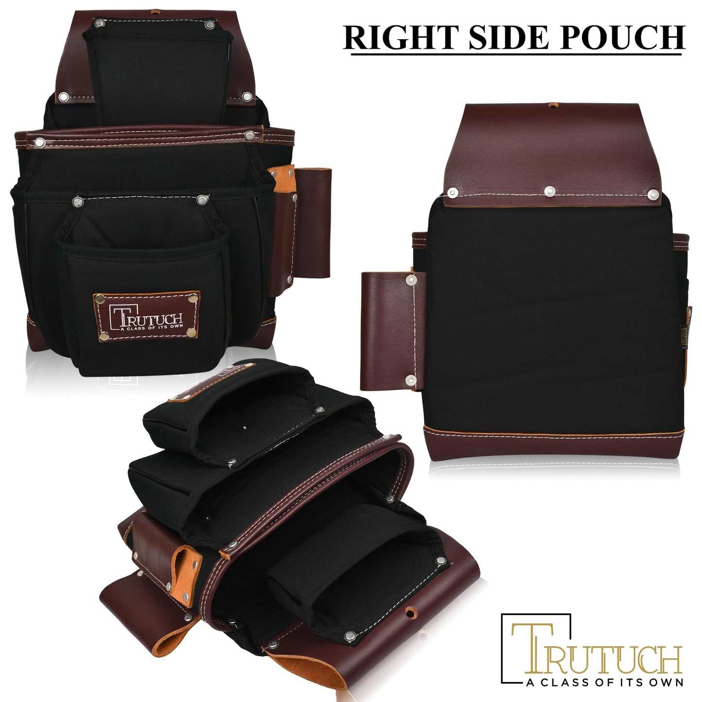 TRUTUCH Nylon and Leather Tool Belt | Framing Tool Bags | Nylon Tool Pouch | Carpenter Tool Belts | Construction | Framers | Electrician Tool Belt (Black)