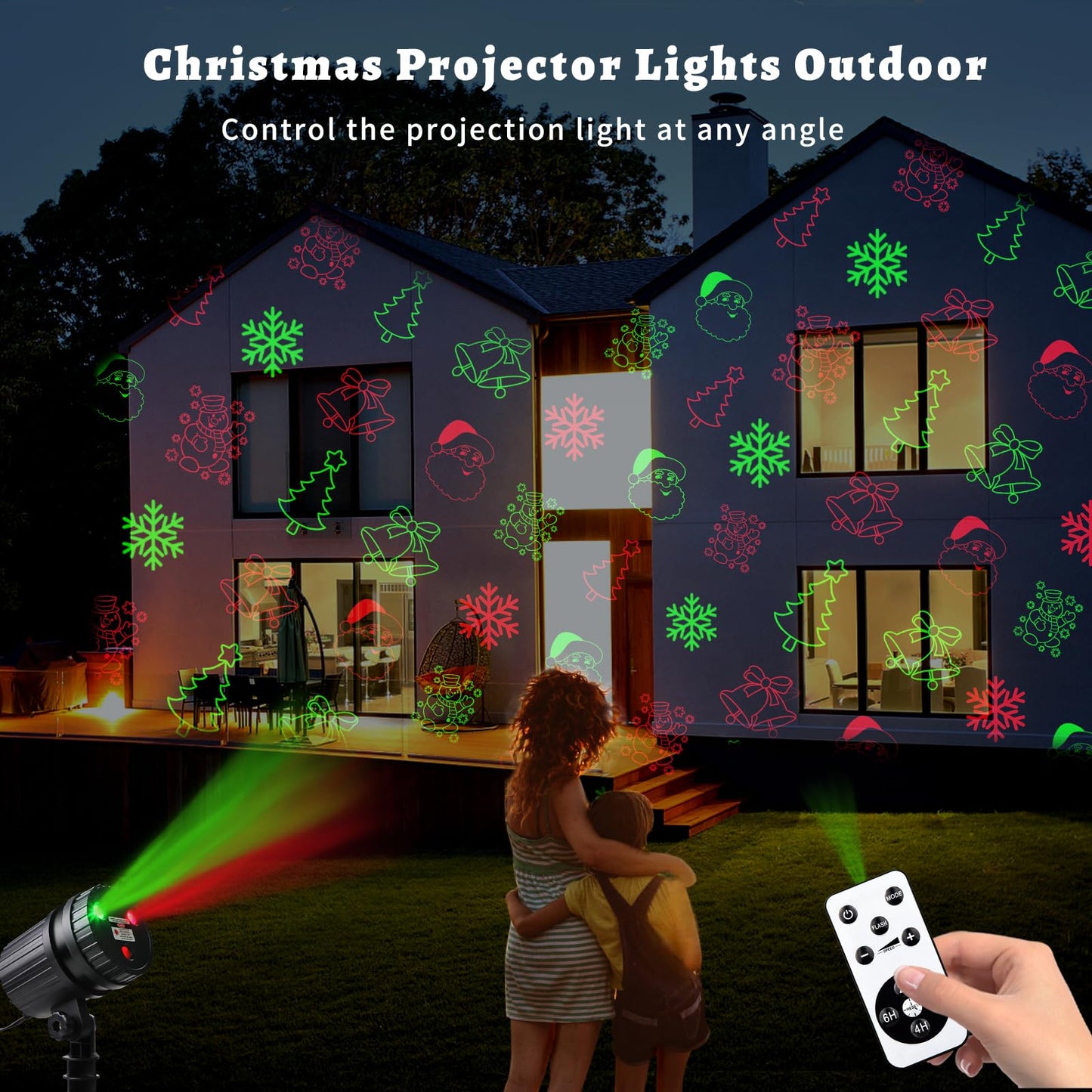 Christmas Laser Projector Lights, 8 Patterns LED Projection Lights with Remote, Landscape Projector Spotlights, Red and Green Star Show, Decoration for Outdoor and Indoor, Christmas, Holiday