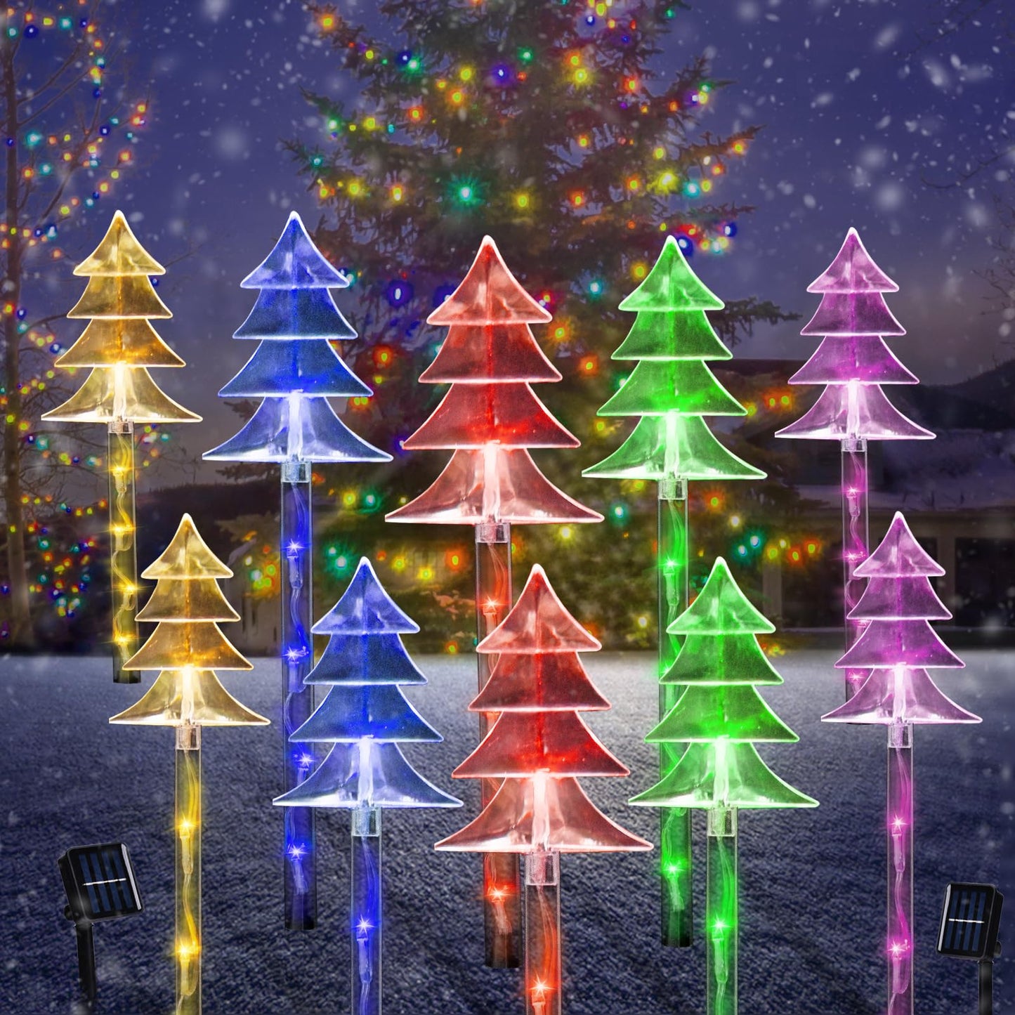 ILLUMINEW Christmas Solar Stake Lights, 5 Pack Waterproof Landscape Christmas Lights, Pathway Christmas Decorations, LED Lights for Yard Lawn Patio Walkway Decor (10PCS Tree-Multi)