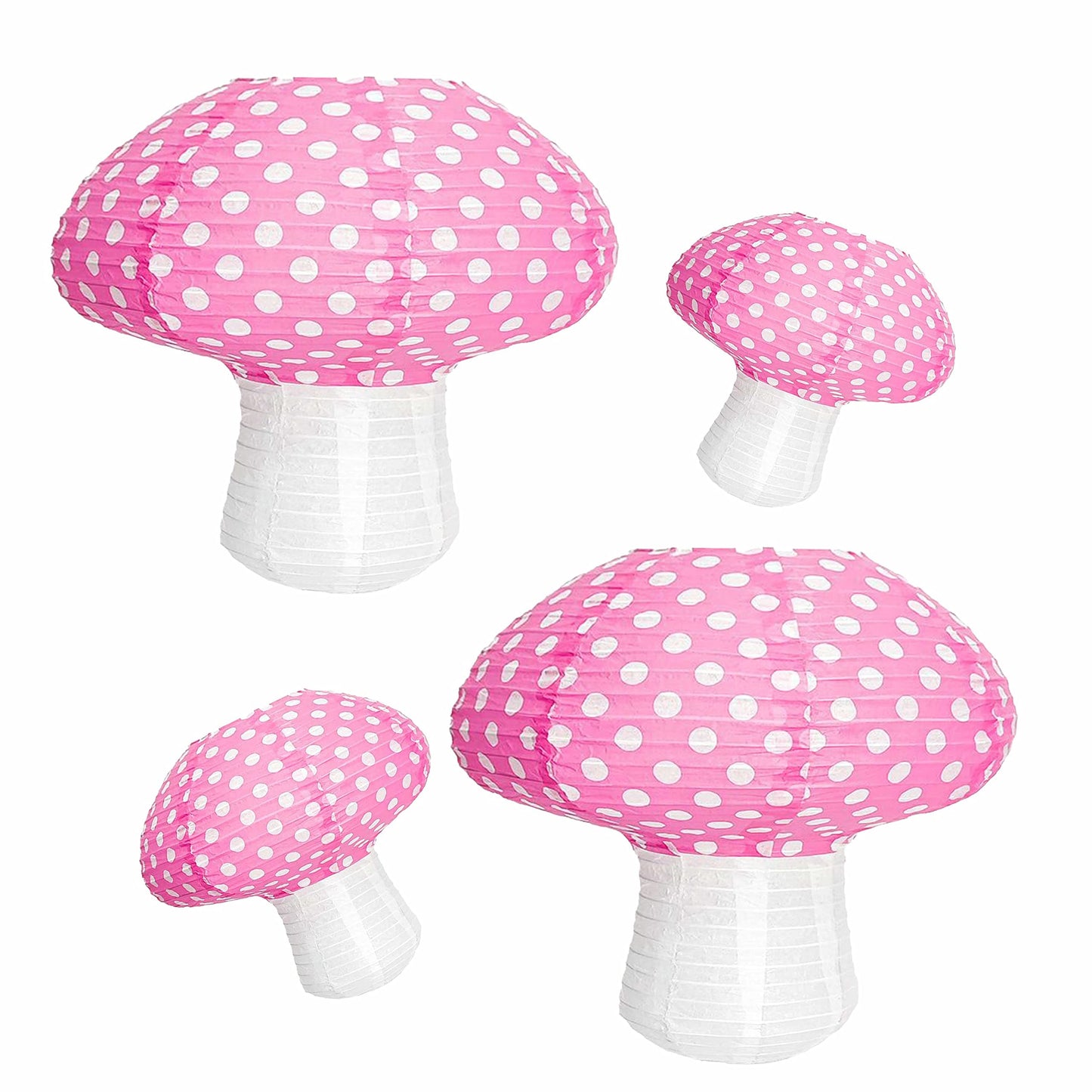 4Pcs Mushroom Paper Lanterns, Cynzia Large Paper Lantern Wonderland Forest Jungle Theme Hanging Ornament, 3D Mushroom Decor for Garden, Christmas, Party, Nursery (Pink)