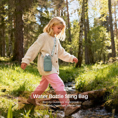 SYTRAH Water Bottle Carrier Bag with Strap, Water Bottle Purse with Phone Pocket 40oz, Insulated Crossbody Bags for Walking Hiking Antique Green