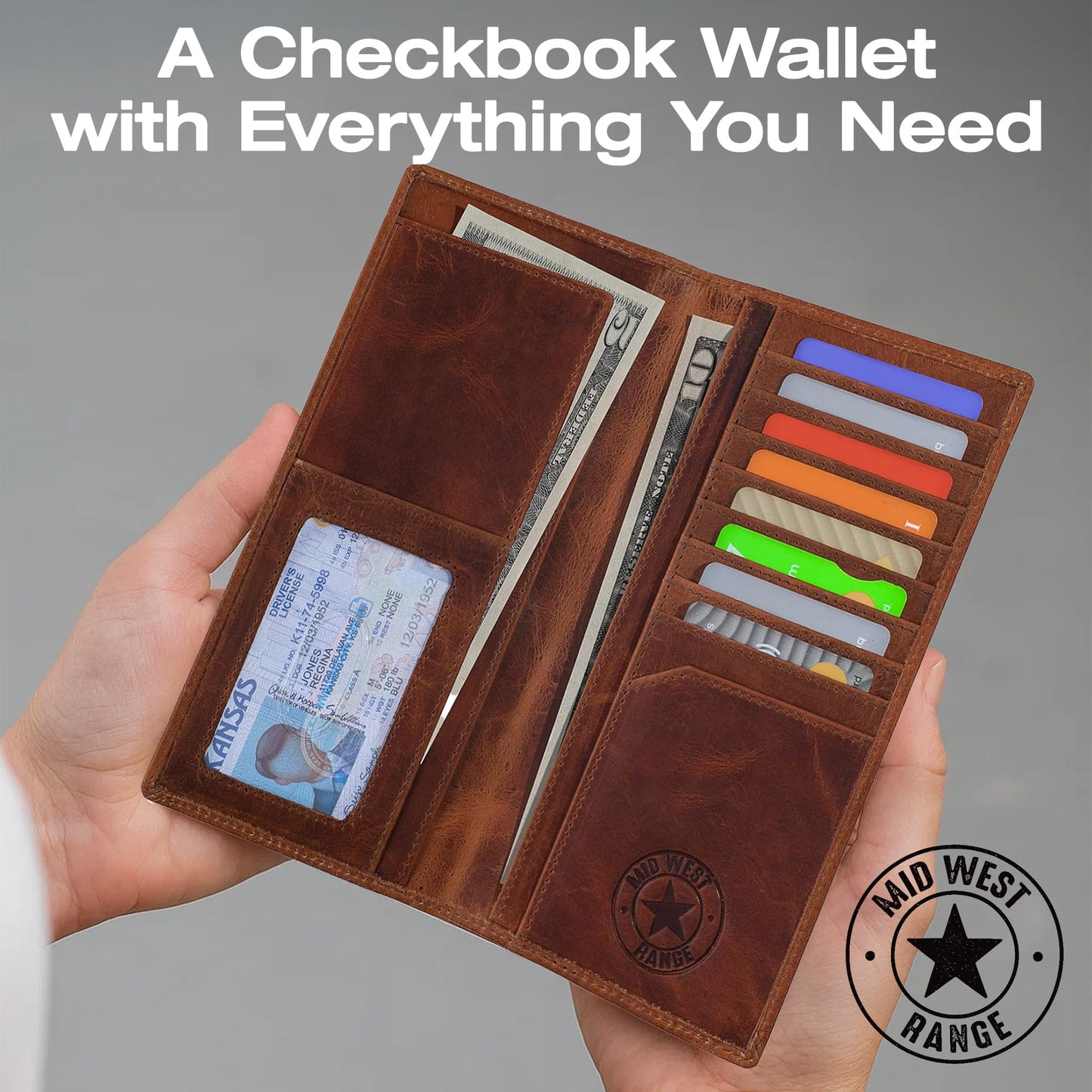 American Flag Long Wallet for Men - Western Wallets for Men with ‘IN GOD WE TRUST’ – Distressed Full Grain Leather – RFID Blocking Long Bifold Cowboy Wallet – Patriotic Father's Day (7 Inches)