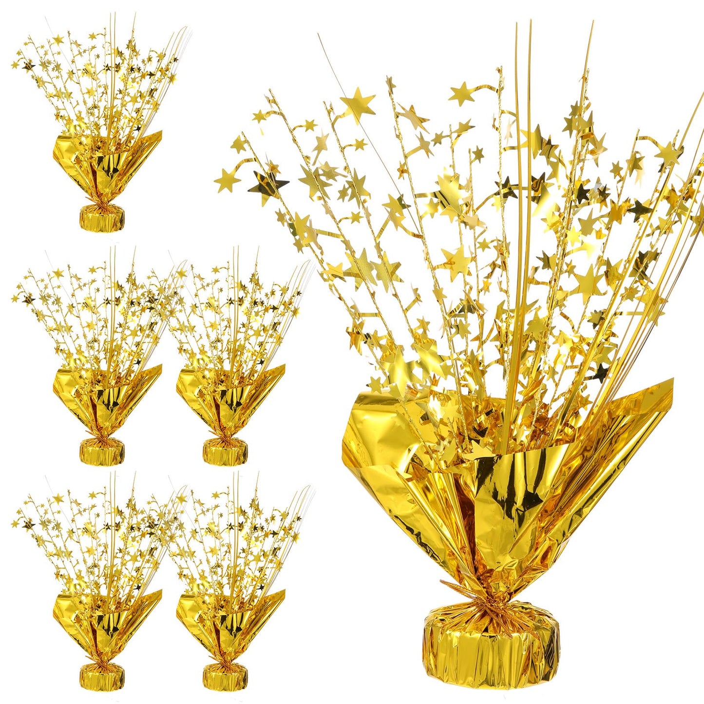 6 Pcs Metallic Foil Spray Centerpiece Star Table Decoration Gold Centerpieces Decors with Star Burst Table Centerpieces for Birthday Wedding Holiday Anniversary Graduation Home Party