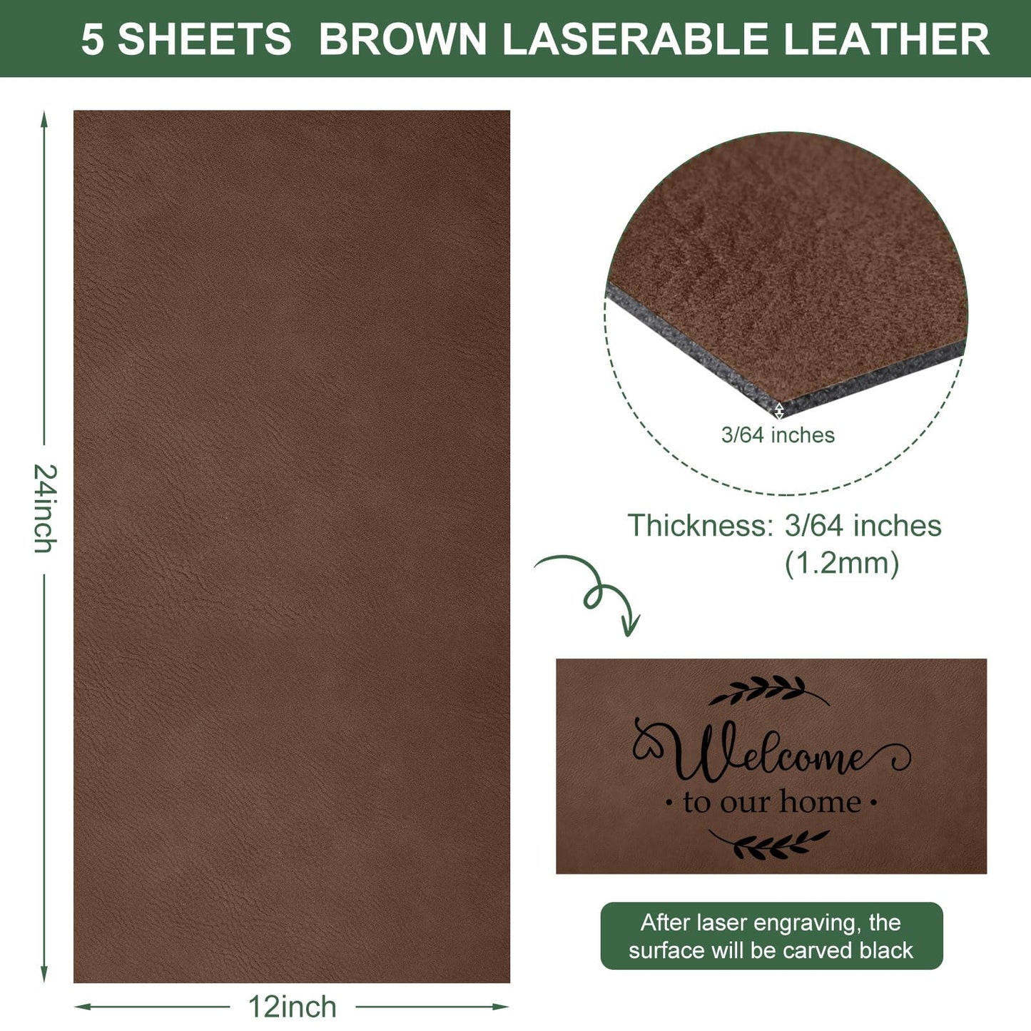 Huhumy 5 Pieces Laserable Leather Sheets Leatherette Sheets for Laser Engraving Leather Laser Engraving Supplies for Art Craft Supplies and Materials(12 x 24 Inch,Dark Brown)