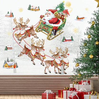wondever Christmas Wall Stickers Santa Claus and Reindeer Christmas Window Wall Art Decals for Christmas Party Window Xmas Home Party