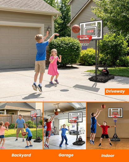 IGL Kids Basketball Hoop Outdoor | 4-8.5ft Adjustable Height | 33" Shatterproof Backboard | Fillable Base & Extra Anchor | Portable Goal w/Wheels for Backyard Driveway | Gift for Kids Teens Youth