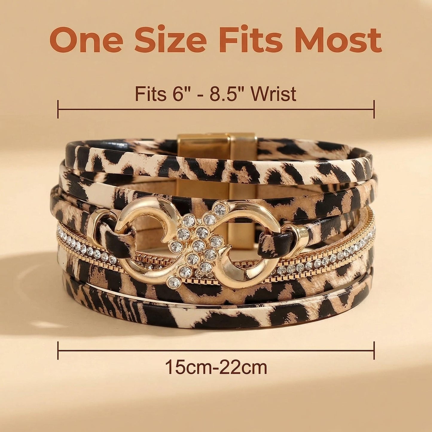 Hopeicy Leopard Bracelet for Women, Boho Leopard Print Wrap Bracelet with Rhinestone Gold Buckle, Magnetic Clasp Layered Leather Cuff Bracelet, Cheetah Print Jewelry Fashion Accessories Gift for Women