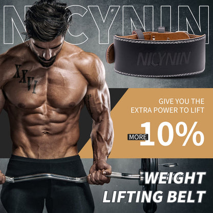 Nicynin Leather Weightlifting Belt, Weight Lifting Belt 4 Inch Wide for Men Women, Gym Lever Belts -Lower Back Support- for Workout, Powerlifting, Squats, Deadlifts, Cross Training (Black, Medium)
