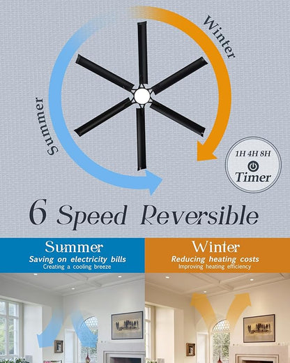 60 Inch Aluminum Blade Ceiling Fan with Light,Industrial Smart Fan Works with Alexa,Indoor Outdoor Metal Black Ceiling Fans for Patio Living Room or Bedroom with 6 Speed Reversible DC Motor,3CCTS