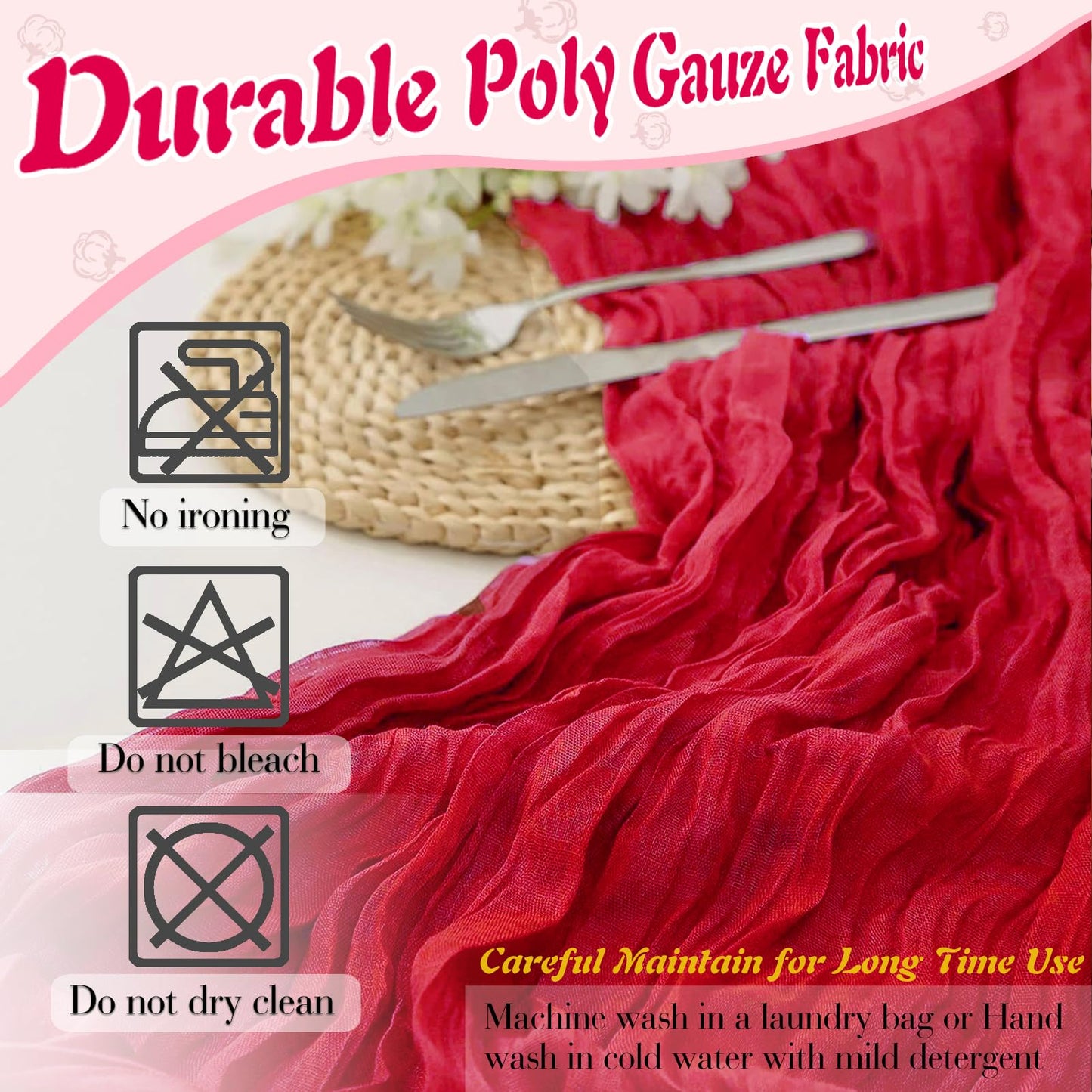 Waligoy Red Cheesecloth Table Runner 2 Pack 35" Boho Gauze Table Runner 120 inches Long Runner Rustic Sheer Fabric Bulk for Baby Shower Wedding Bridal Birthday Party Table Decorations