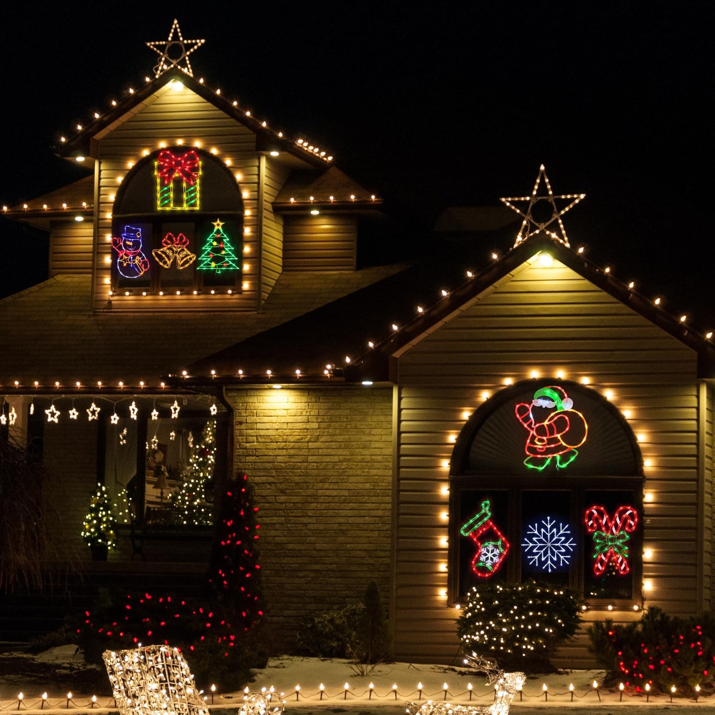 TRWYMZ 16" Christmas Window Silhouette Lights - 4 Pack Colour Lighted Christmas Stocking & Candy Cane & Gift Box & Santa for Holiday Indoor and Outdoor Wall Door Window Decorate