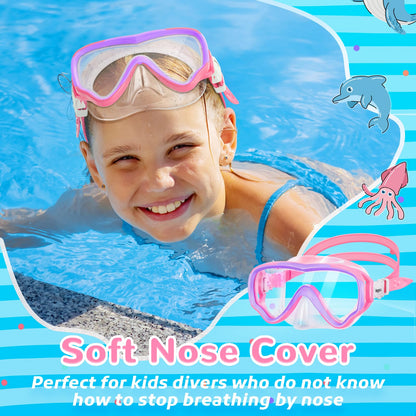 VegoVia 2 Pack Kids Swim Goggles with Nose Cover 6-14, Kids Pool Goggles for Swimming 8-14 4-7 Girls Boys Youth Toddler, Anti Fog No Leak UV Protection Clear Diving Swim Mask Underwater Wide View