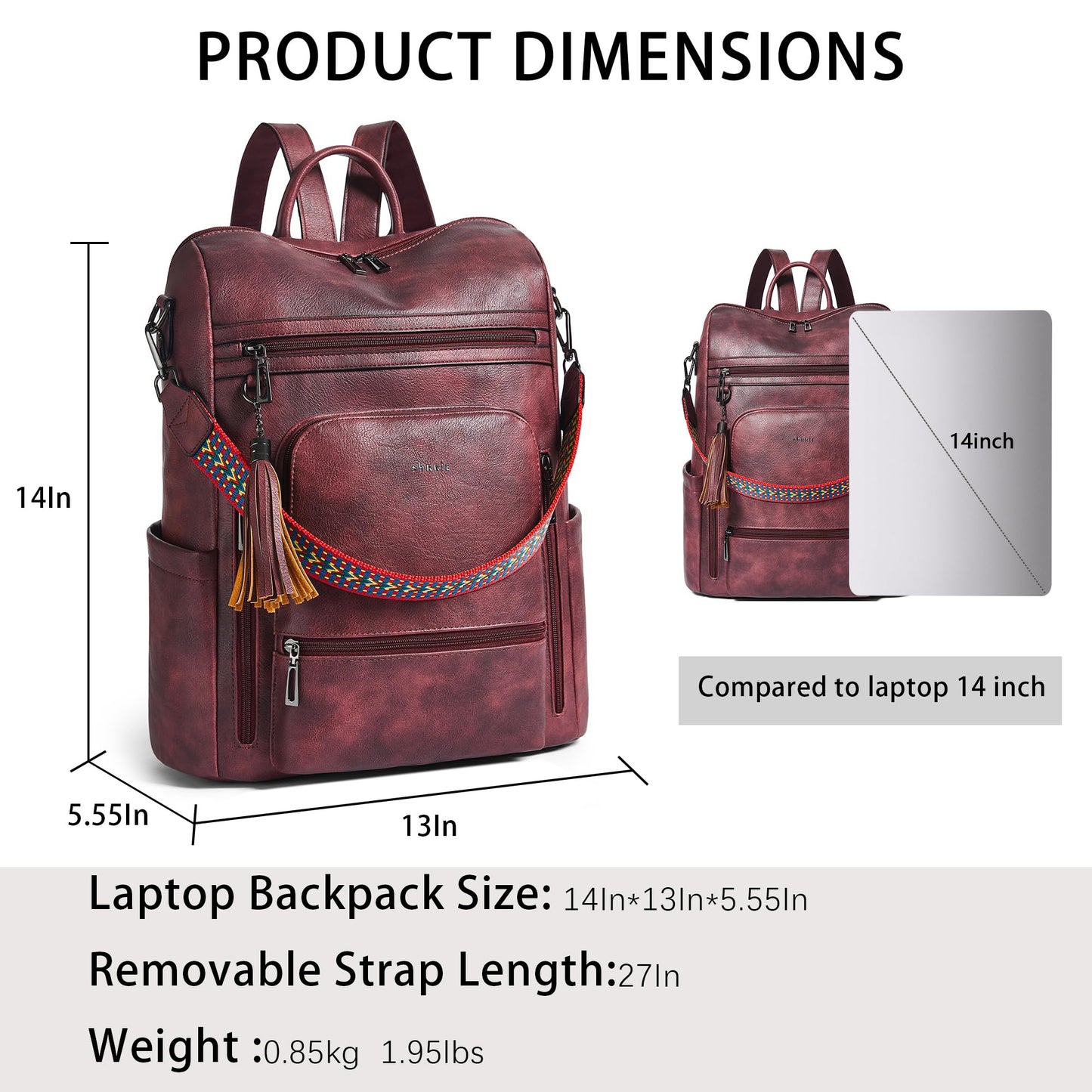 Shrrie Vegan Leather Laptop Backpack for Women 15.6 inch Work Backpack Fashion Travel Backpack Purse for Business College