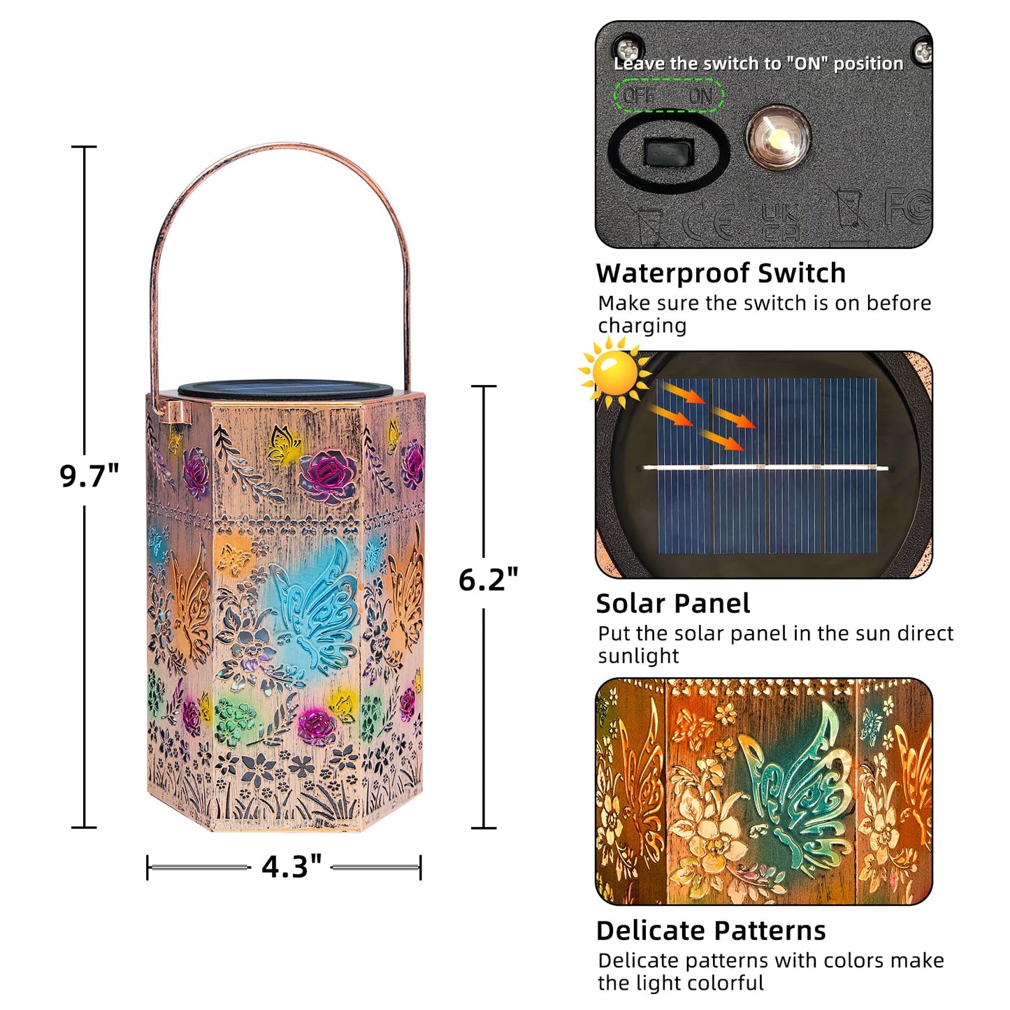 Singingarden Butterfly Solar Lights Outdoor - Solar Lanterns Outdoor Waterproof Decorative Metal Lantern for Garden, Patio, Pathway（1 Pack）