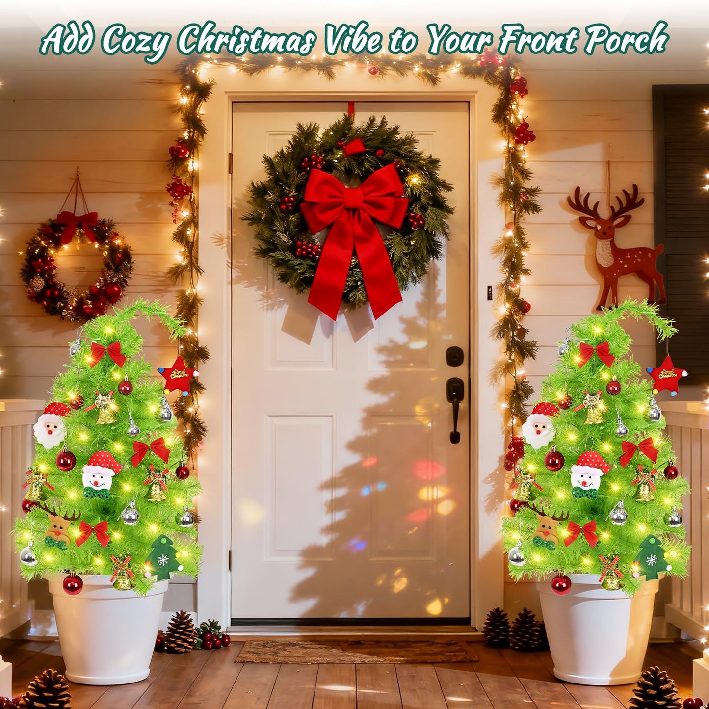 2 Pack Solar Christmas Tree, 31.5" Outdoor Whimsical Christmas Tree, Bendable Xmas Trees with LED Light & Ornaments, Waterproof Solar Christmas Lights for Yard, Pathway, Outdoor Christmas Decor