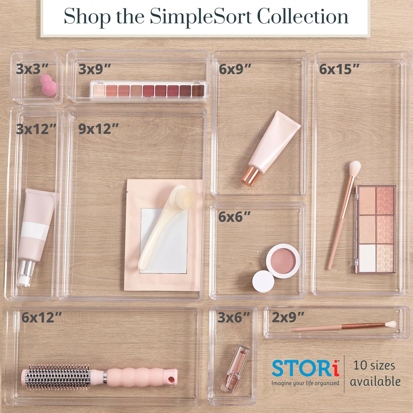 STORi SimpleSort 10-Piece Stackable Clear Drawer Organizer Set | Multi-size Trays | Makeup Vanity Storage Bins and Office Desk Drawer Dividers | Made in USA