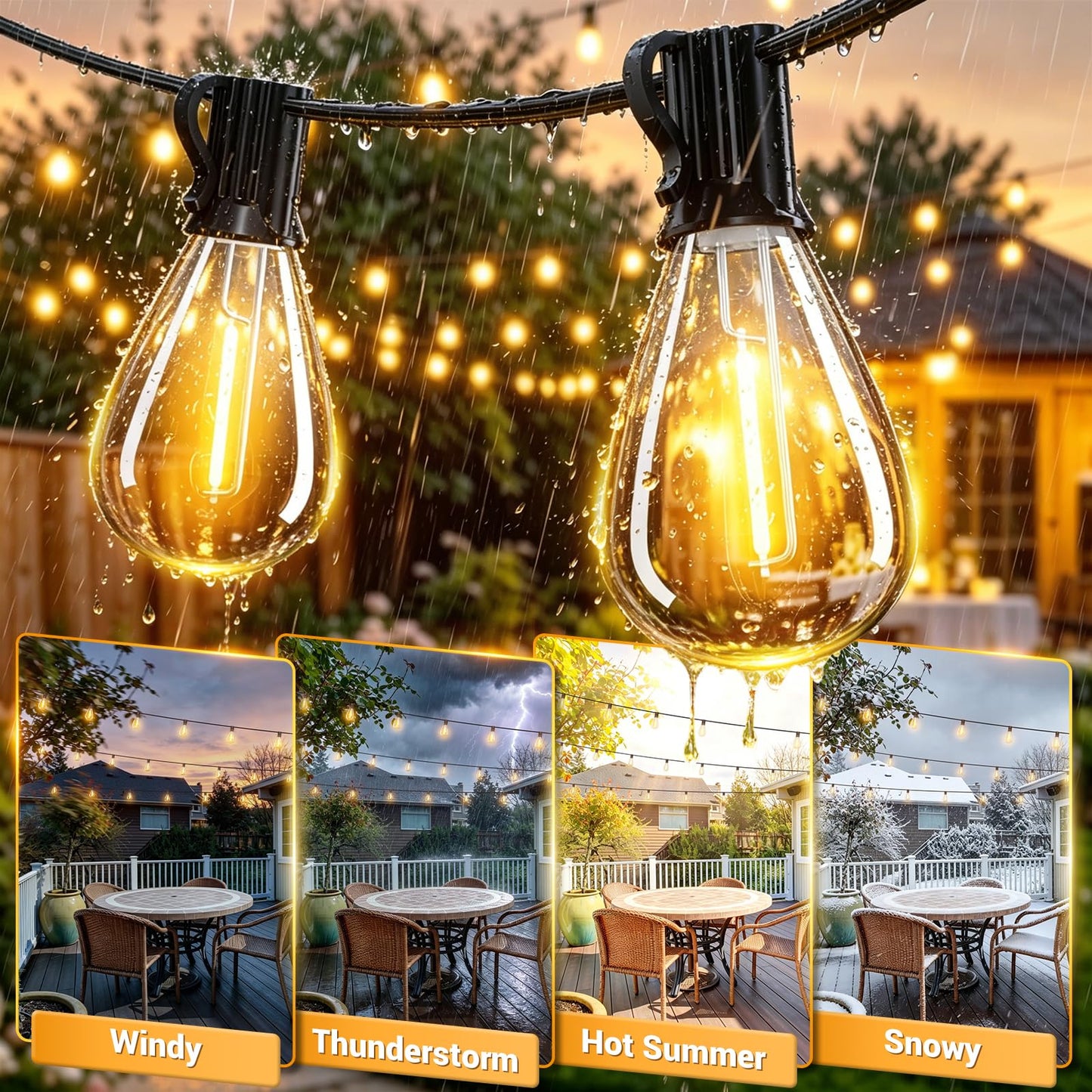 Amzrap 120FT Outdoor String Lights, 30+2 LED Shatterproof Bulbs with Remote & Timer,2700K Dimmable Waterproof Hanging Decor for Backyard, Garden, Porch, Balcony, Wedding Party Lighting