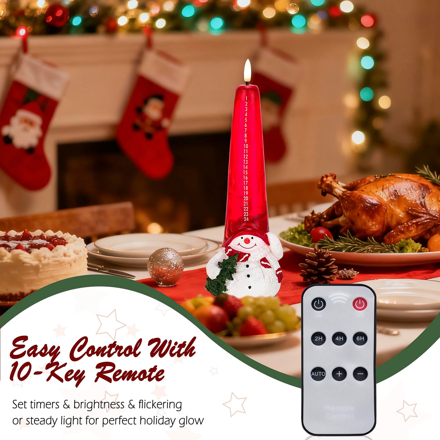 AFINETH Christmas Flameless Candles with Remote, Real Wax Christmas Countdown Candle, Snowman Countdown to Christmas Battery Operated Candles, Xmas Flameless Advent Candles for Table Decor