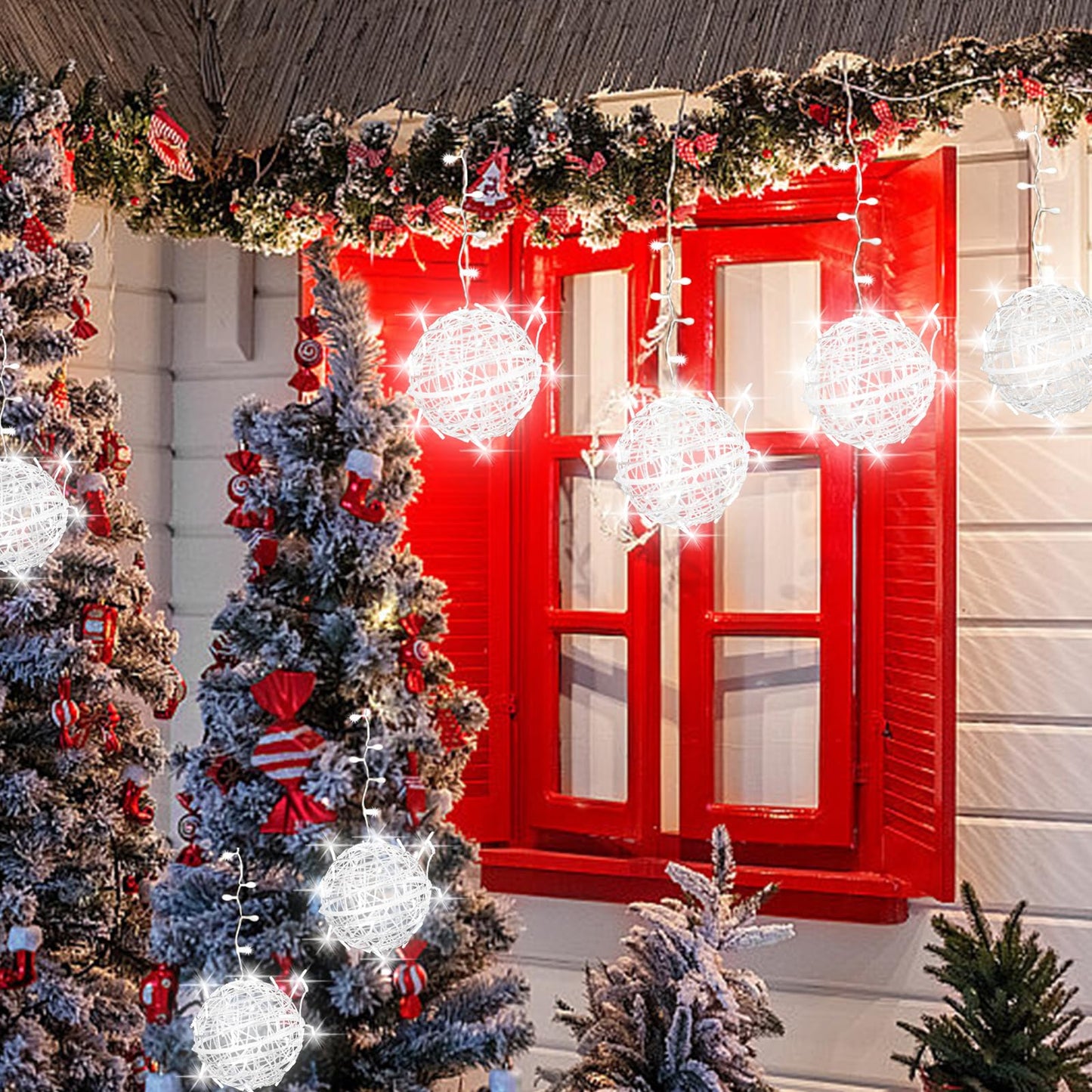 Baung Christmas String Lights Outdoors,4 Pack 7.98" Sphere Ball Tree Garden Globe Lights for Home, Party, Christmas, Porch Patio,Wedding, Garden,Tree Decoration with Memory Function Plug