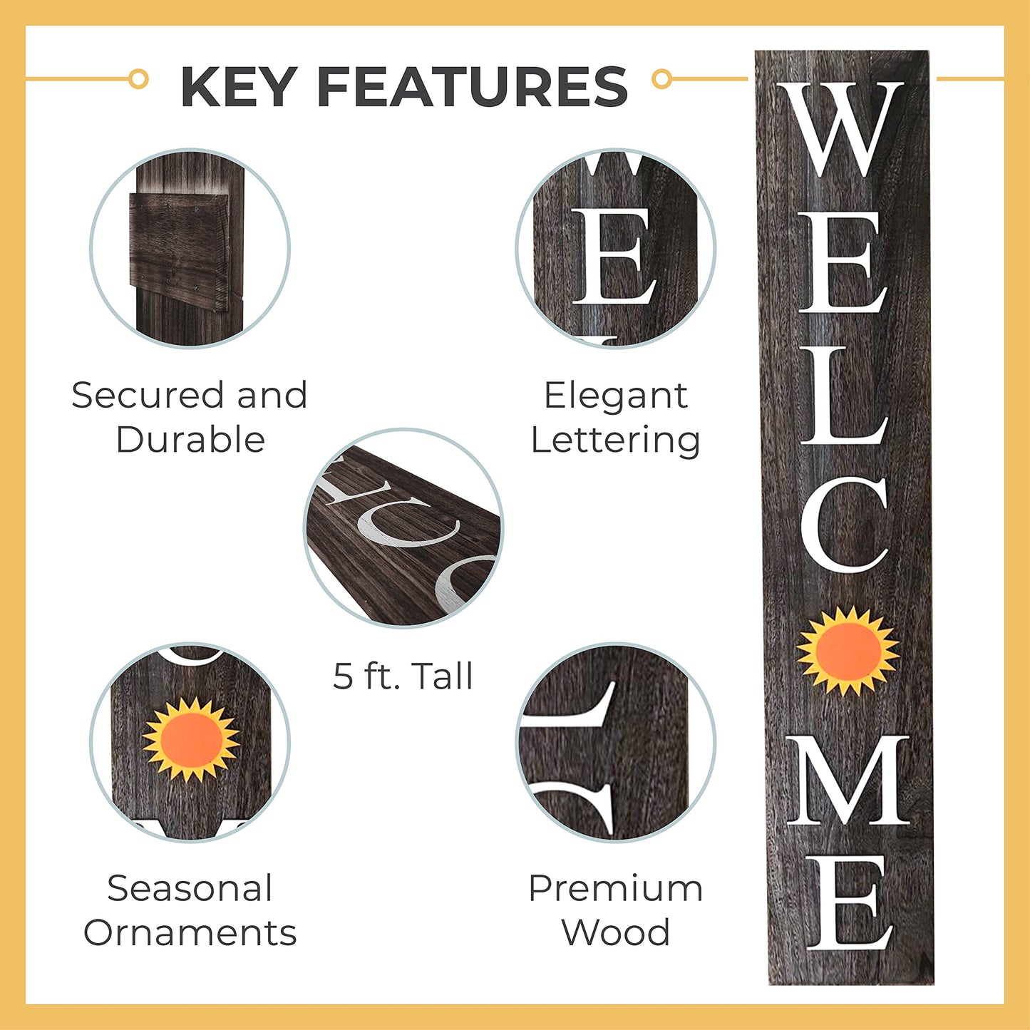 Extra Large 5FT Premium Wooden Interchangeable Welcome Sign for Front Door Porch Sign - 5 ft (58 x 11 Inch) 8 Magnetic Seasonal Tiles, Fall Porch Signs, Holidays and Seasons, Weather Resistance Standing welcome sign Outdoor and Indoor (Gray)