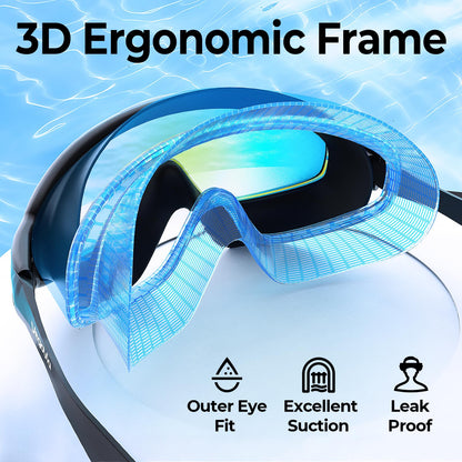 VegoVia 2 Pack Goggles Swimming Adult Men Women, Anti-Fog Pool Water Swim Goggles 180° Wide View UV Protection No Leaking Silicone Swim Glasses Attached Earplugs for Youth Beach Open Water Beach