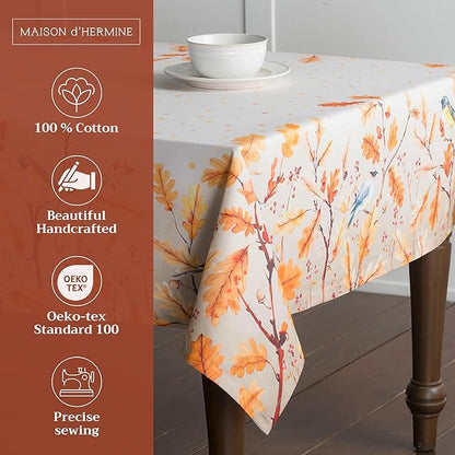 Maison d' Hermine Table Cloth Square Table 100% Cotton 60 x 60 Inches Fall Tablecloth Reusable Everyday Use for Thanksgiving Christmas Decorations Dining Farmhouse Party (Oak Leaves)