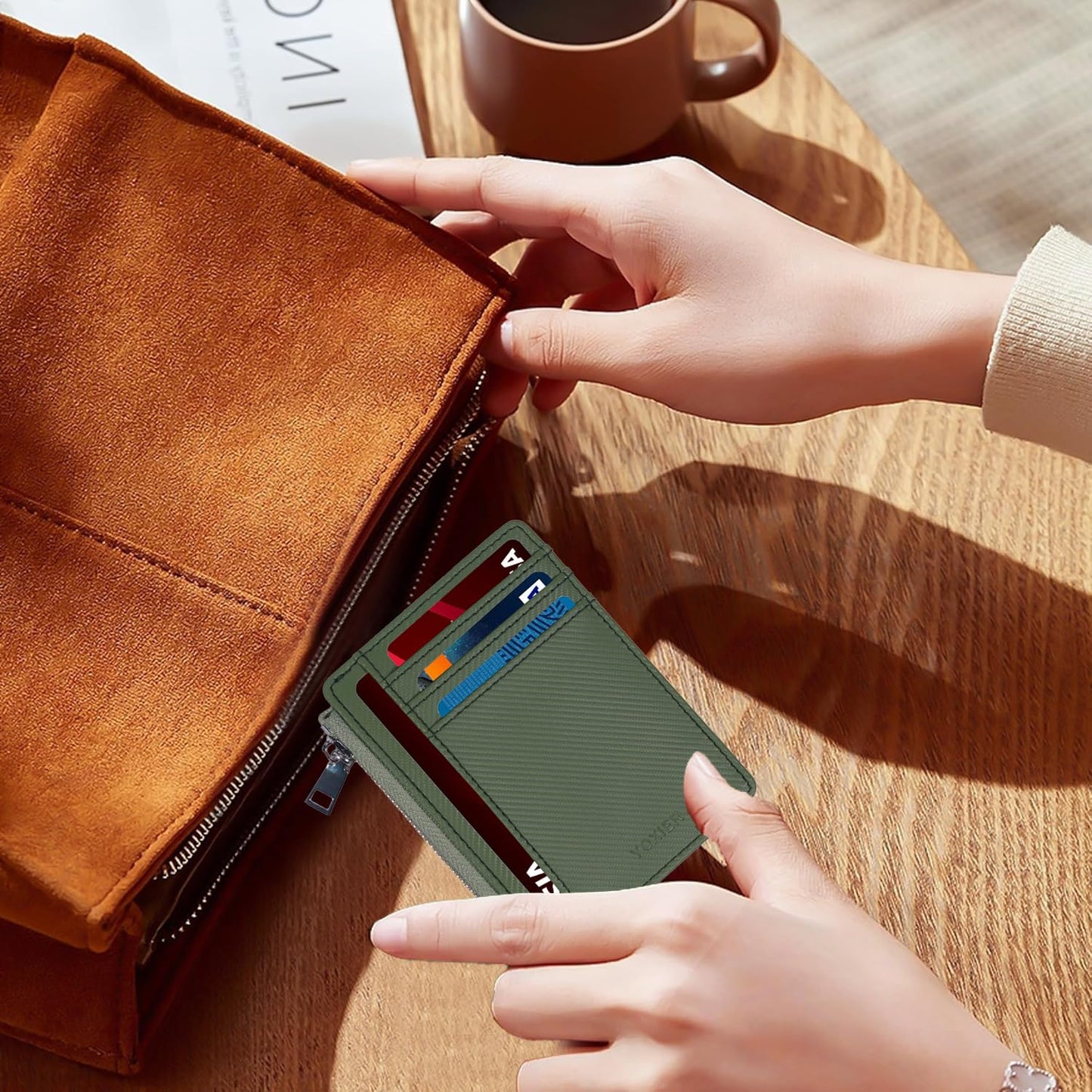 YOXIER Slim Minimalist Wallet, Front Pocket Wallets, RFID Blocking, Credit Card Holder for Men & Women (Matcha Green)