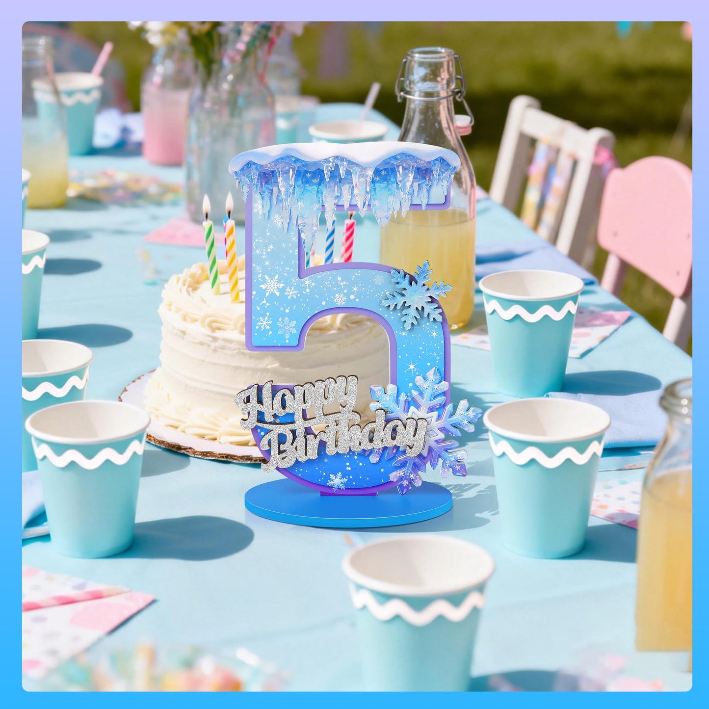 Snowflake Birthday Number Sign Centerpiece Snowflake Theme Party Decorations Winter Wooden Party Centerpieces for Table Decoration Photo Props Snowflake Birthday Decorations