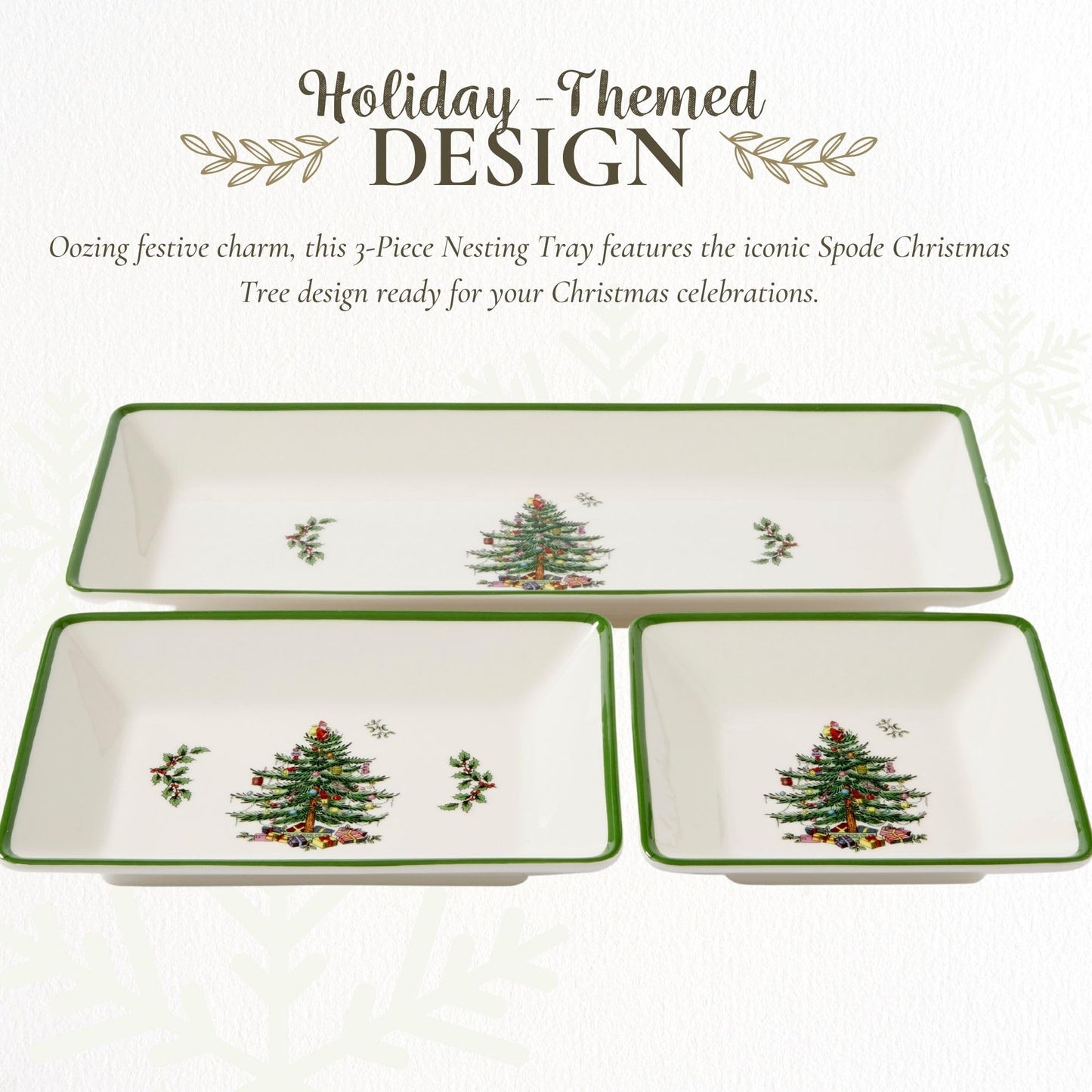Spode Christmas Tree 3-Piece Dessert Trays, Serveware - Holiday Dinnerware & Decorative Tray, Holiday Winter Serving for All Parties & Occasions - for Snacks, Appetizers, Cookies