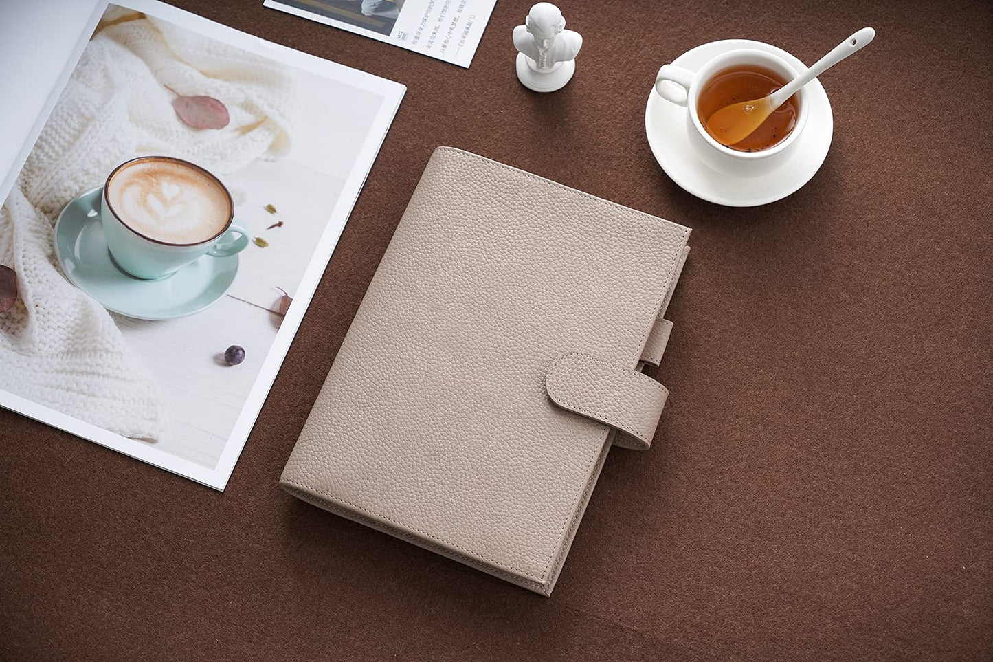 Moterm Leather Cover for A5 Notebooks - Fits Hobonichi Cousin, Stalogy and Midori MD Planners, with Pen Loop, Card Slots and Back Pocket (Pebbled-Taupe)