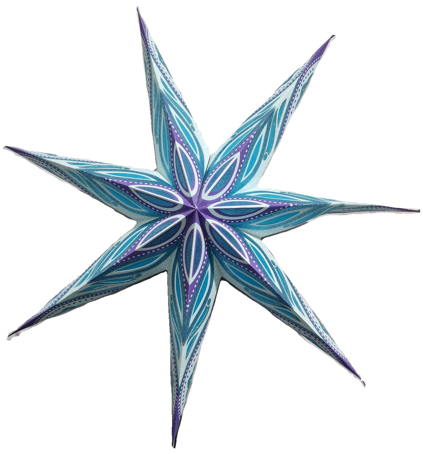 YEPSIO 7-Pointed Lantern Lampshade Paper Star Light Shades Large 24 Inch Star Hanging Decorations for Christmas Wedding Home Decoration Birthday Party (Glitter Blue Multi 02)