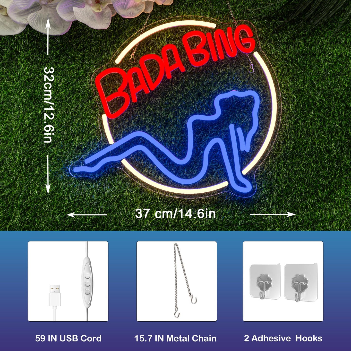 Bada Bing Neon Signs Led Sign for Bedroom Sopranos Merch Light up Sign Neon Light Sign with USB/Switch Operated Man Cave Led Neon Sign for Wall Decor Bar Club Party Bedroom