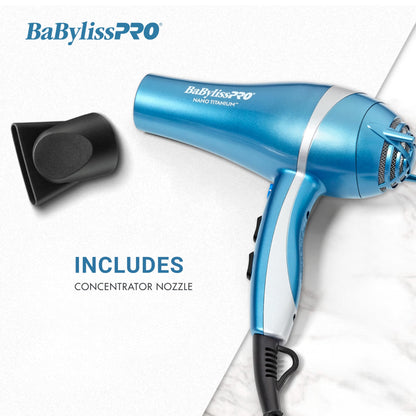 Nano Titanium 2000-Watt Blow Dryer with Concentrator Nozzle, Professional Grade Ionic Corded Styling Tool for Hair